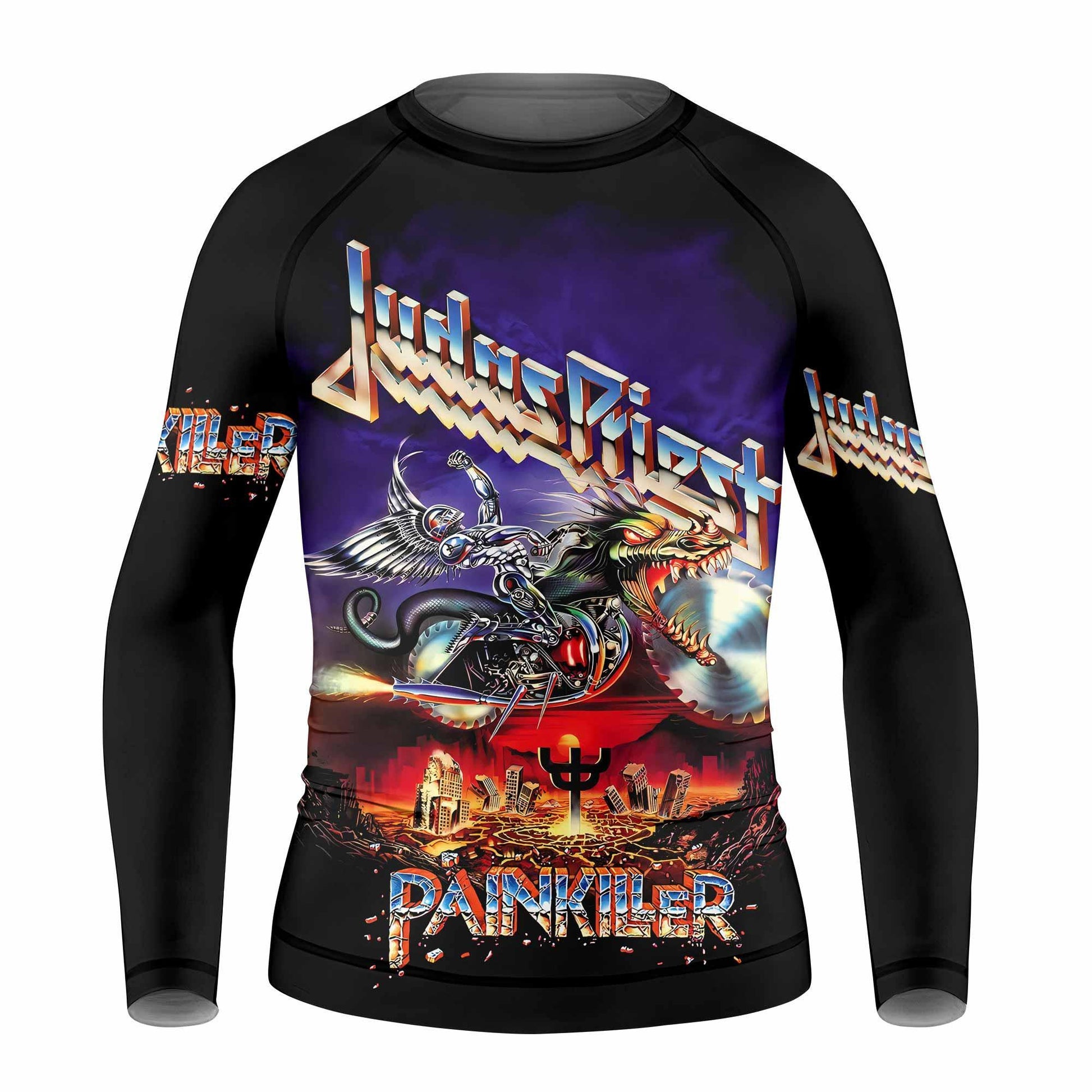 Judas Priest Painkiller Kids Rash Guard Long Sleeve - front view mockup