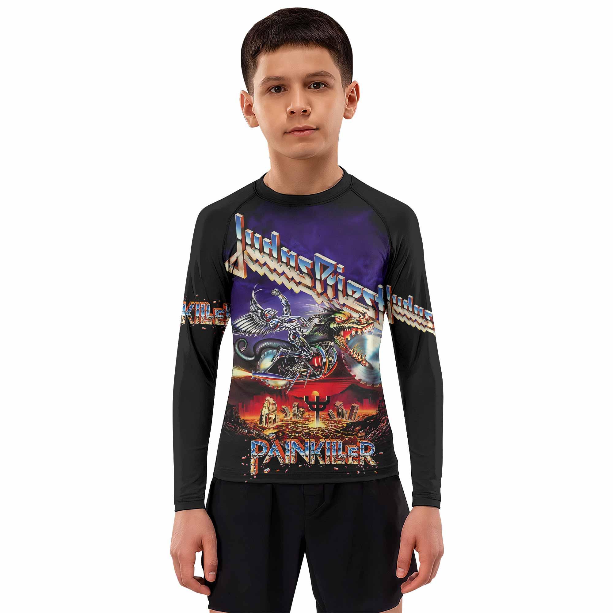 Judas Priest Painkiller Kids Rash Guard Long Sleeve - boy's lifestyle view