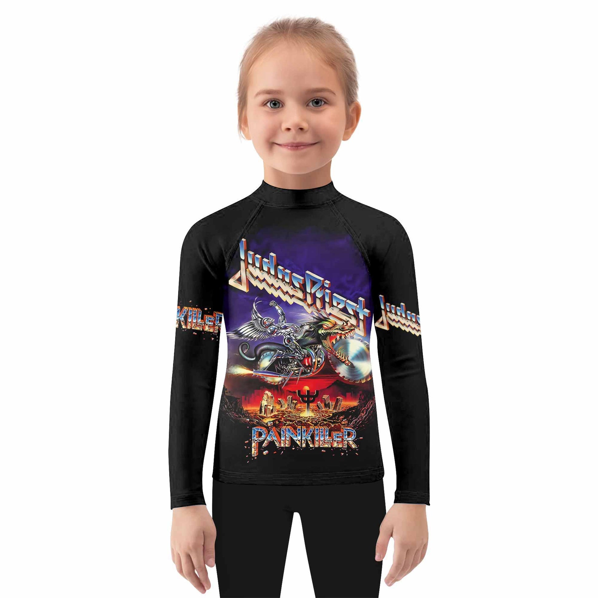 Judas Priest Painkiller Kids Rash Guard Long Sleeve - girl's lifestyle view