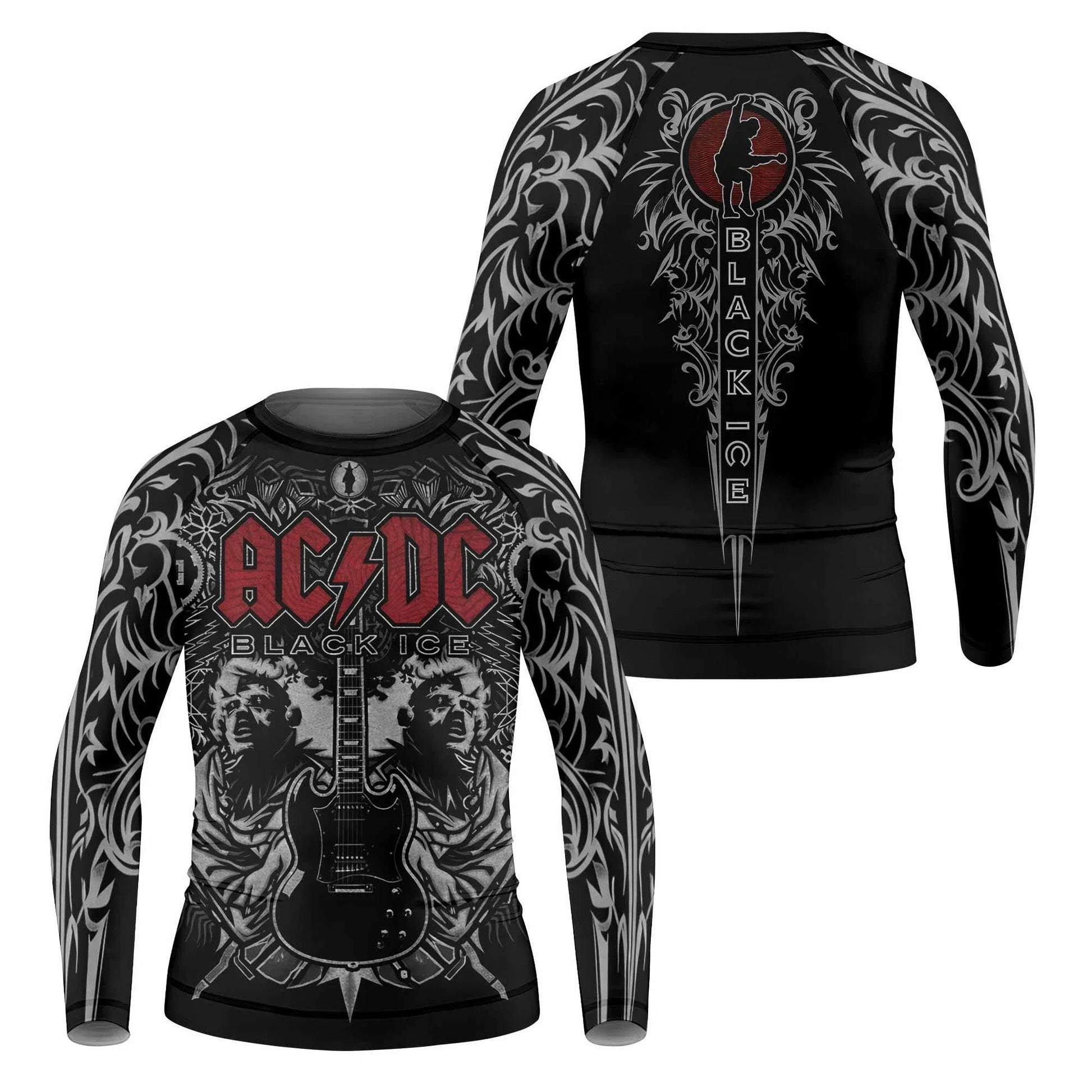 AC/DC Black Ice Kids Rash Guard Long Sleeve - front and back view