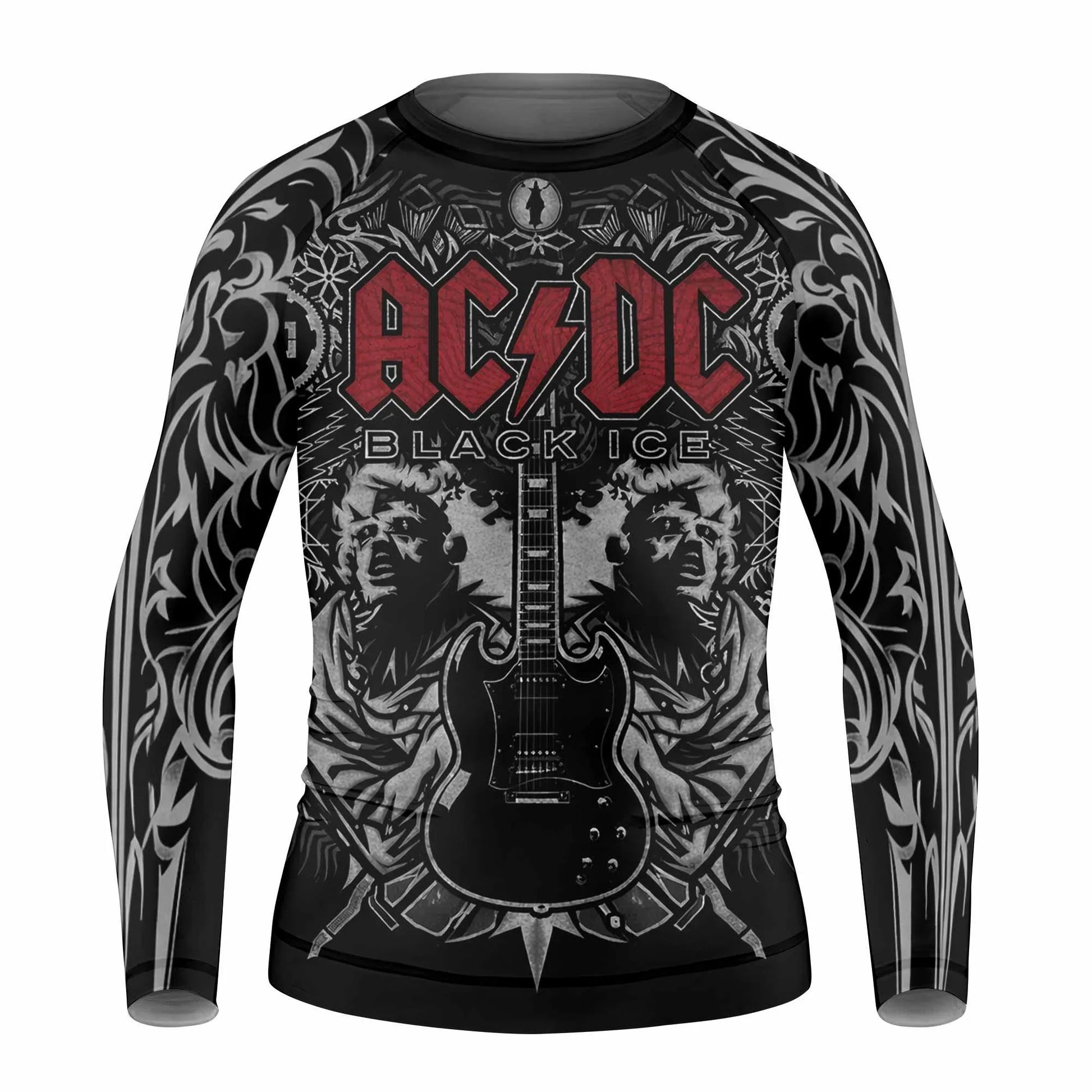 AC/DC Black Ice Kids Rash Guard Long Sleeve - front view mockup