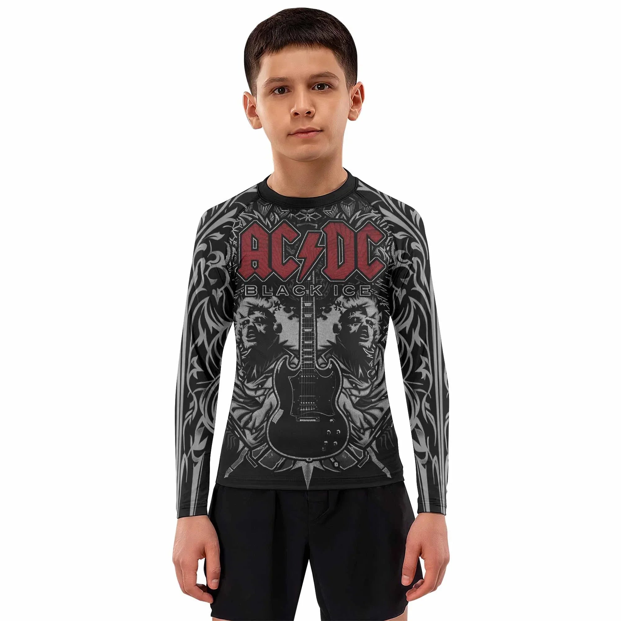 AC/DC Black Ice Kids Rash Guard Long Sleeve - boy's lifestyle view