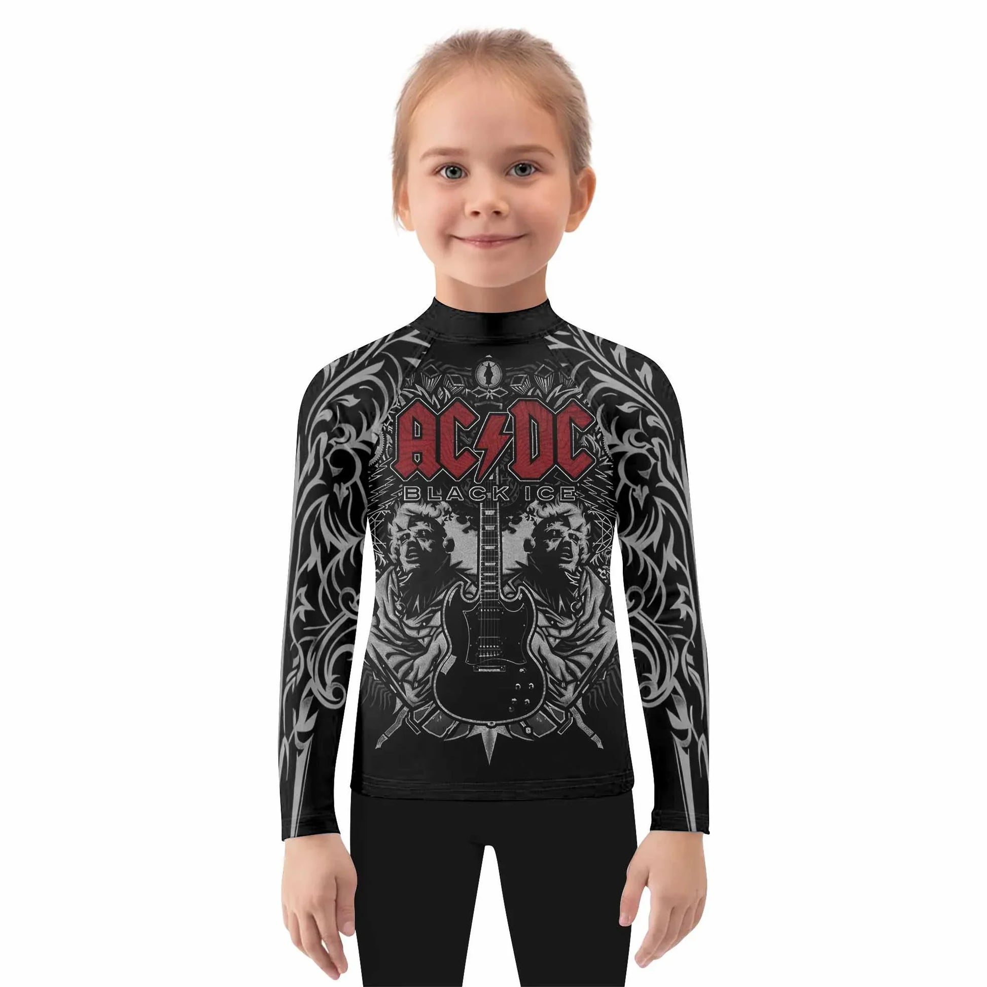 AC/DC Black Ice Kids Rash Guard Long Sleeve - girl's lifestyle view