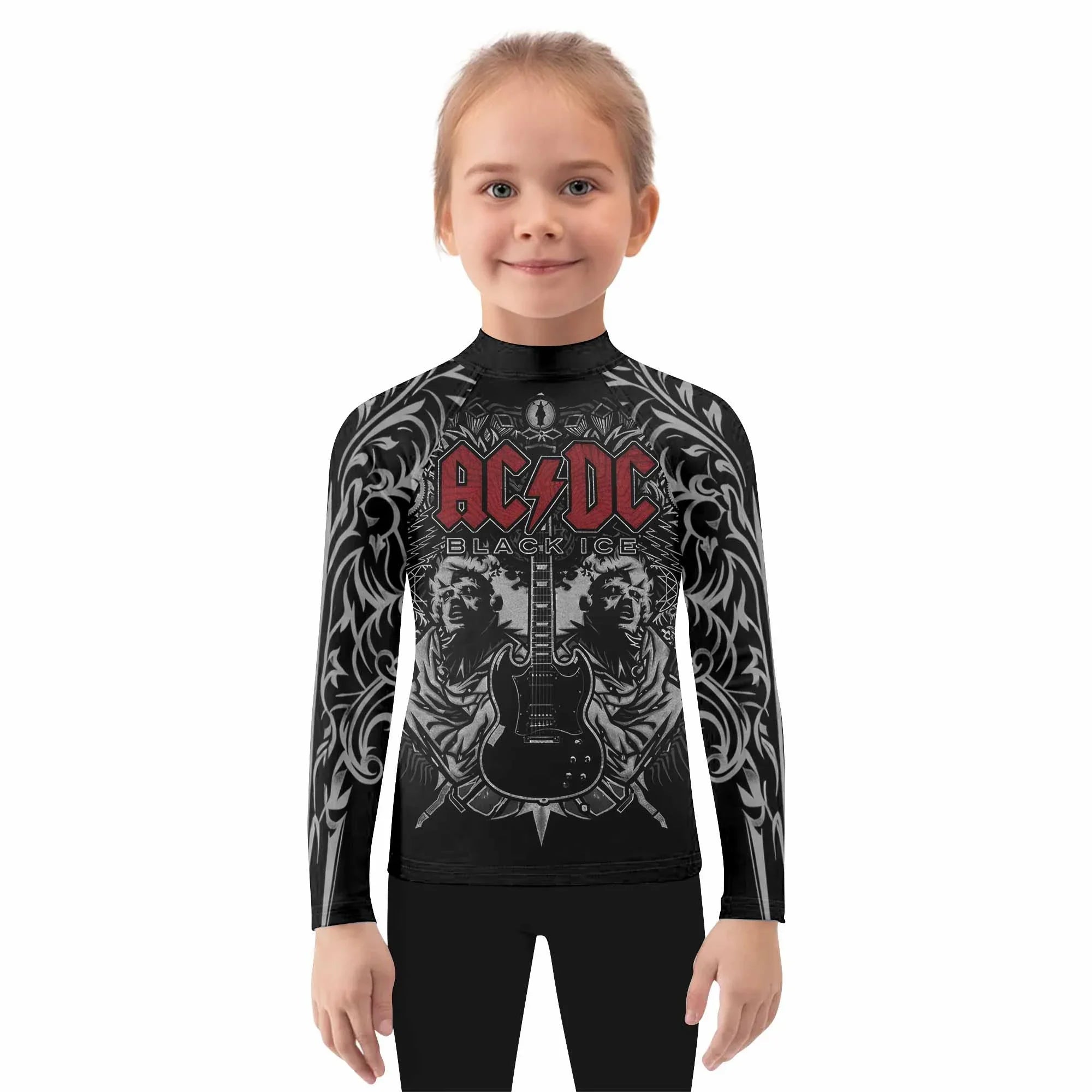 AC/DC Black Ice Kids Rash Guard Long Sleeve - girl's lifestyle view