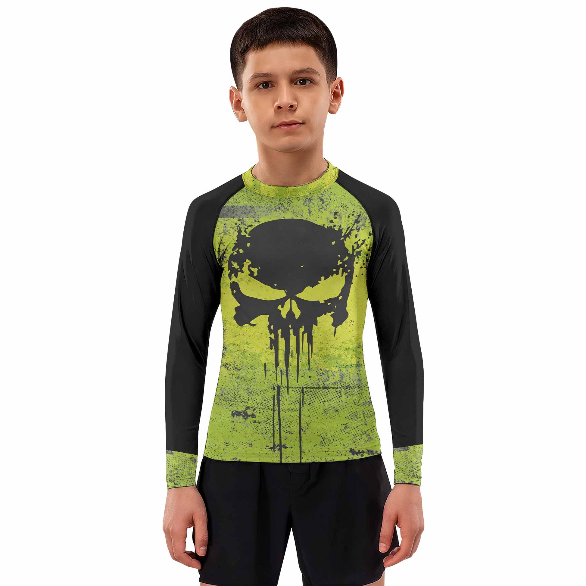 The Punisher Skull Kids Rash Guard Long Sleeve - boy's lifestyle view