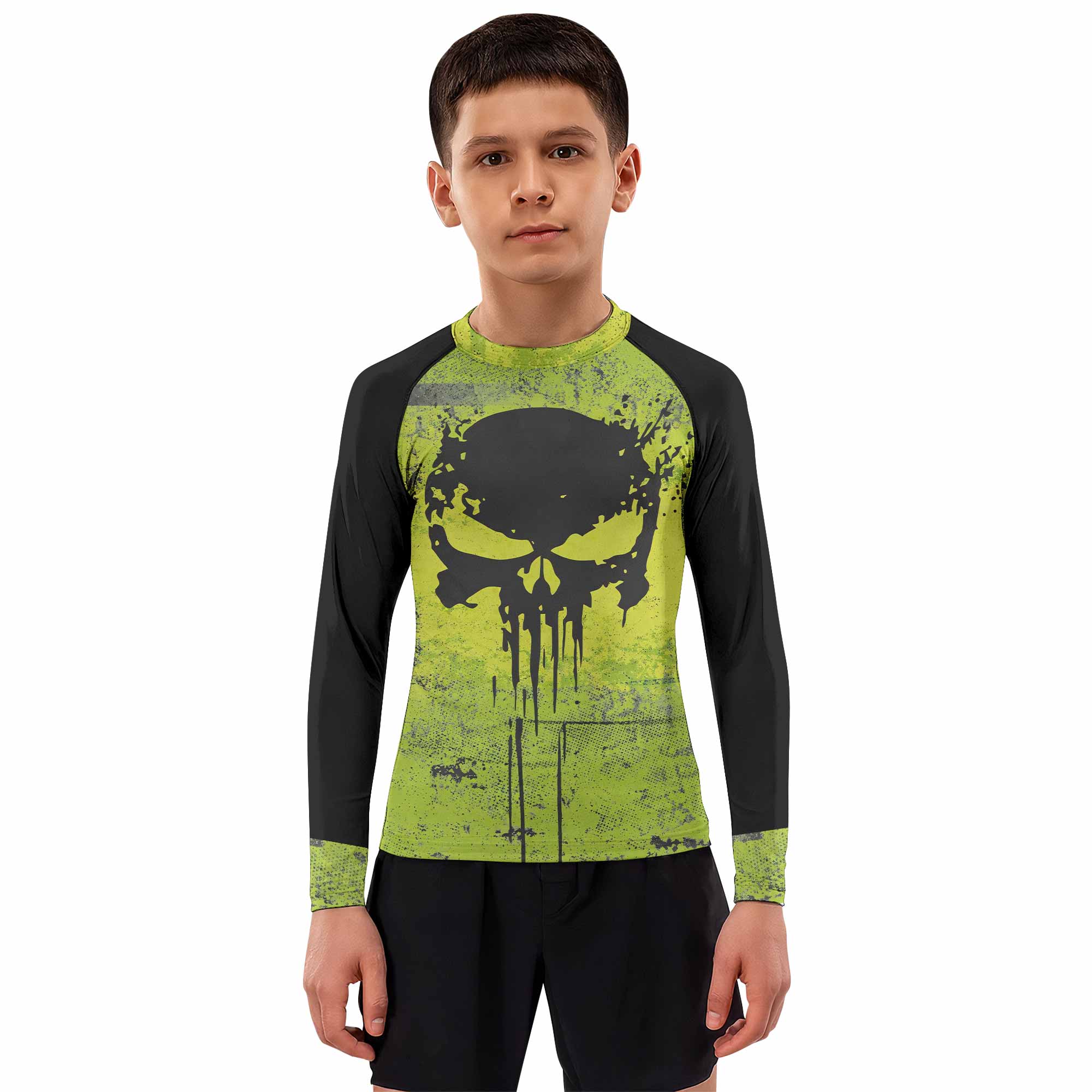 The Punisher Skull Kids Rash Guard Long Sleeve - boy's lifestyle view