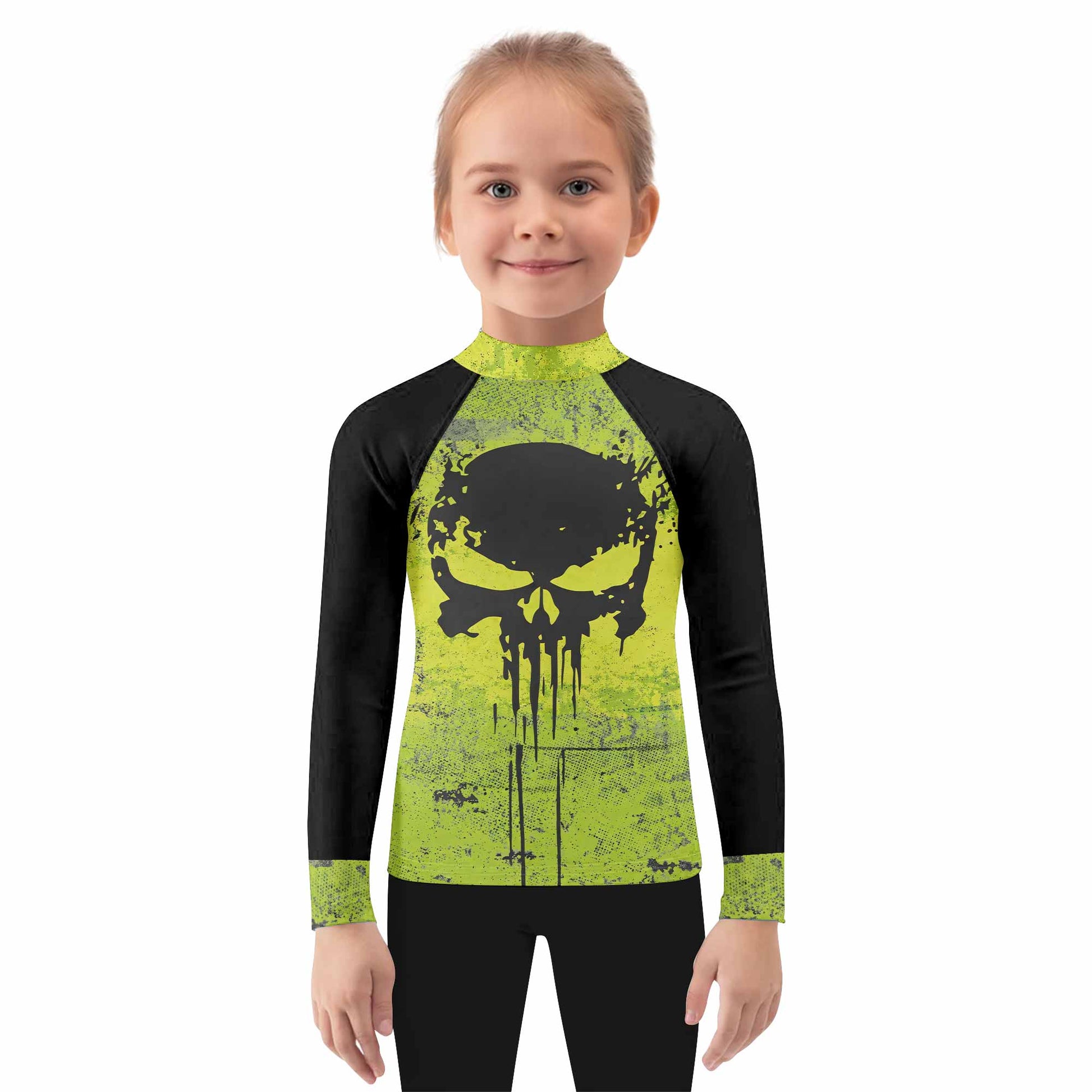 The Punisher Skull Kids Rash Guard Long Sleeve - girl's lifestyle view