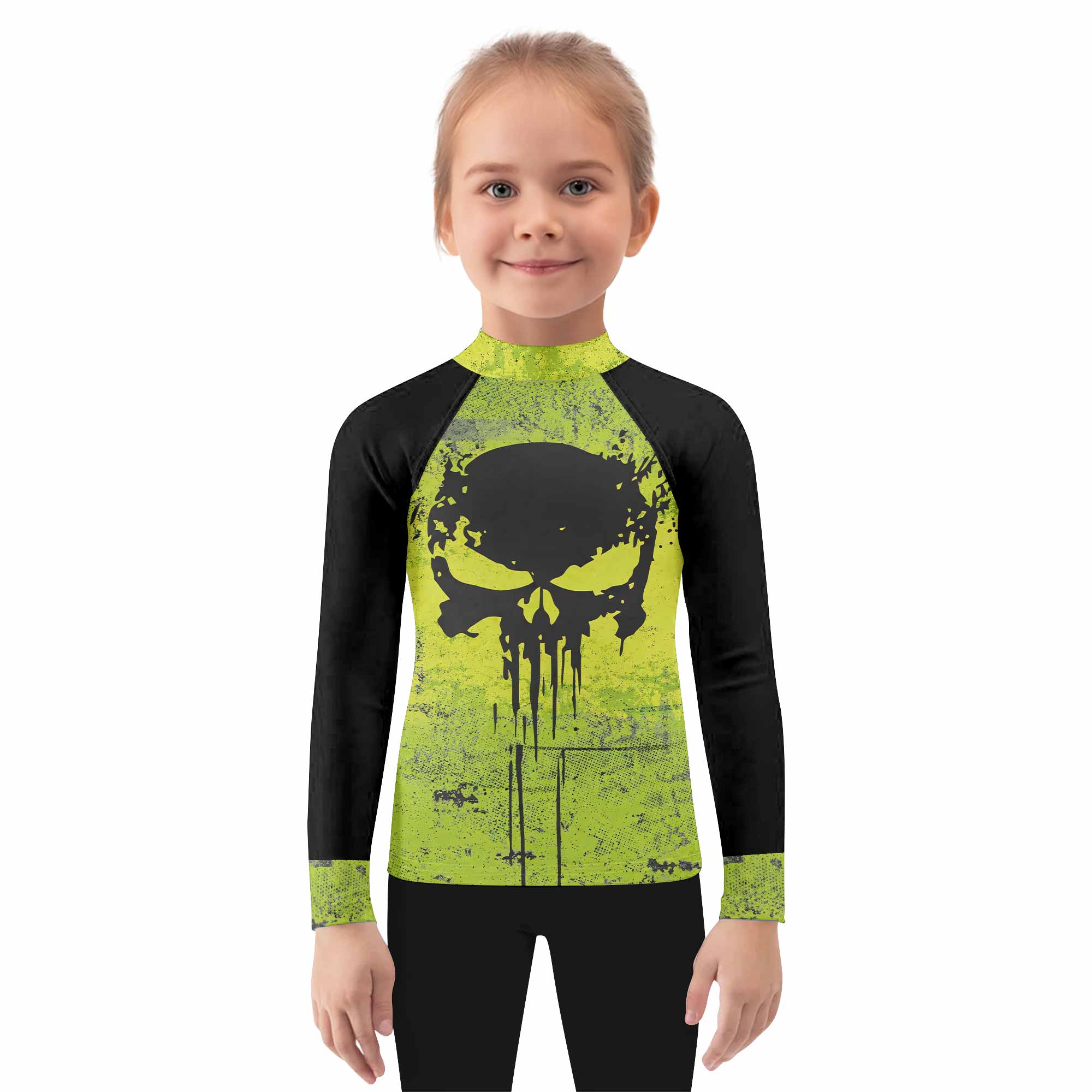 The Punisher Skull Kids Rash Guard Long Sleeve - girl's lifestyle view