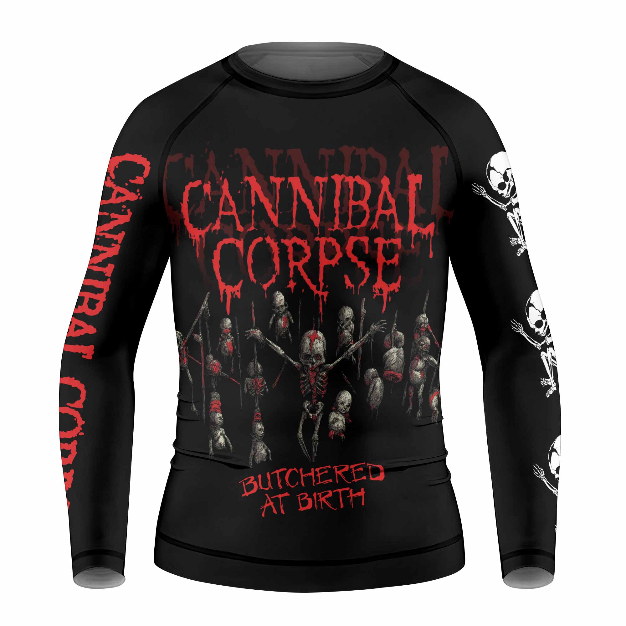 Cannibal Corpse Butchered at Birth Kids Rash Guard Long Sleeve - front view mockup