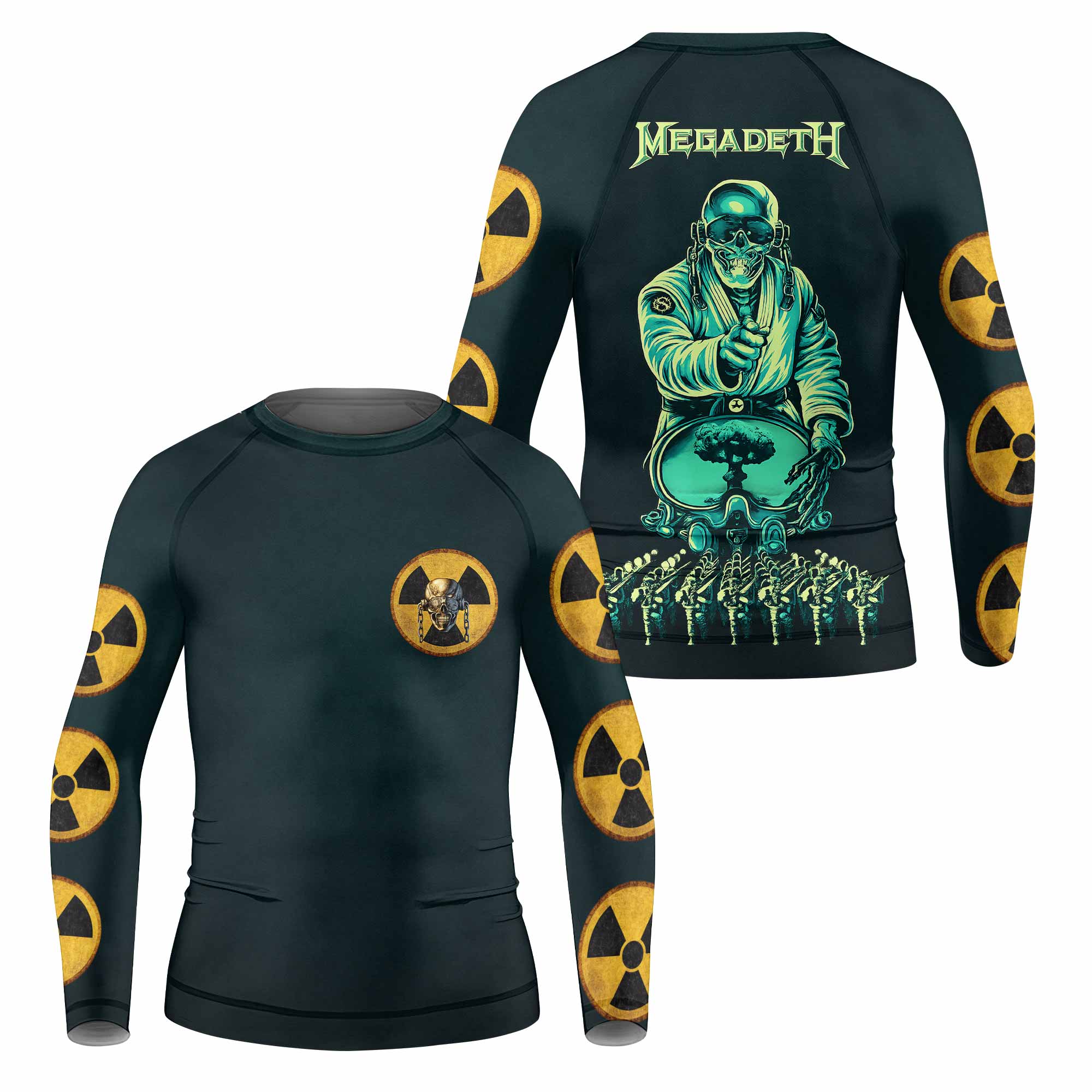 Megadeth Nuclear Skull Kids Rash Guard Long Sleeve - front and back view