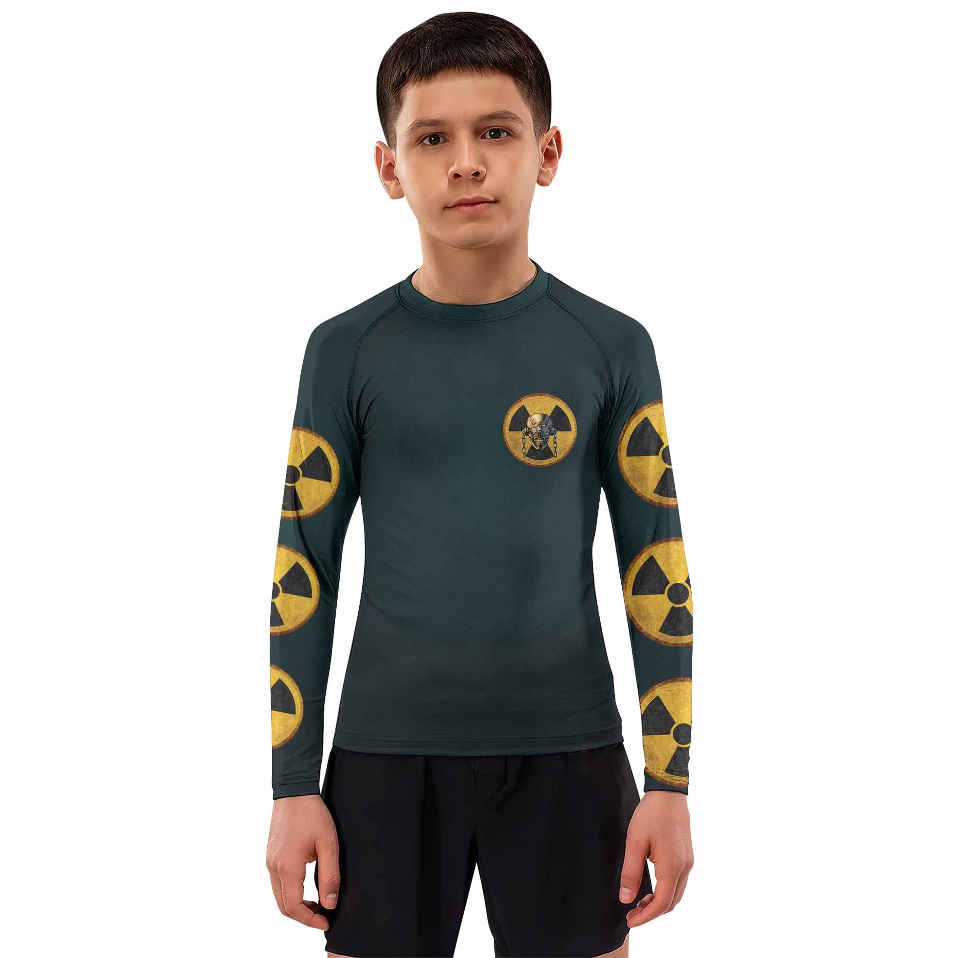 Megadeth Nuclear Skull Kids Rash Guard Long Sleeve - boy's lifestyle view