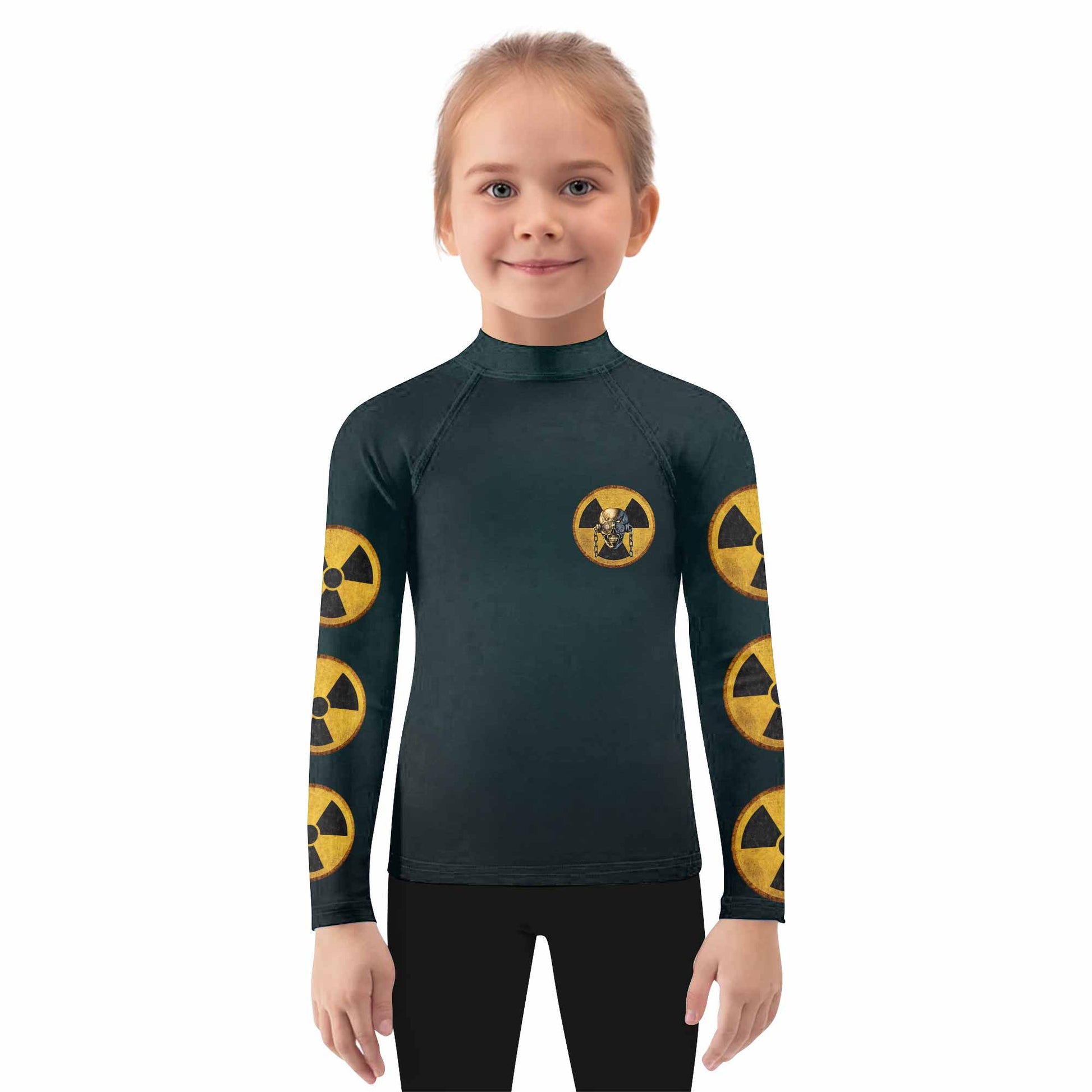 Megadeth Nuclear Skull Kids Rash Guard Long Sleeve - girl's lifestyle view