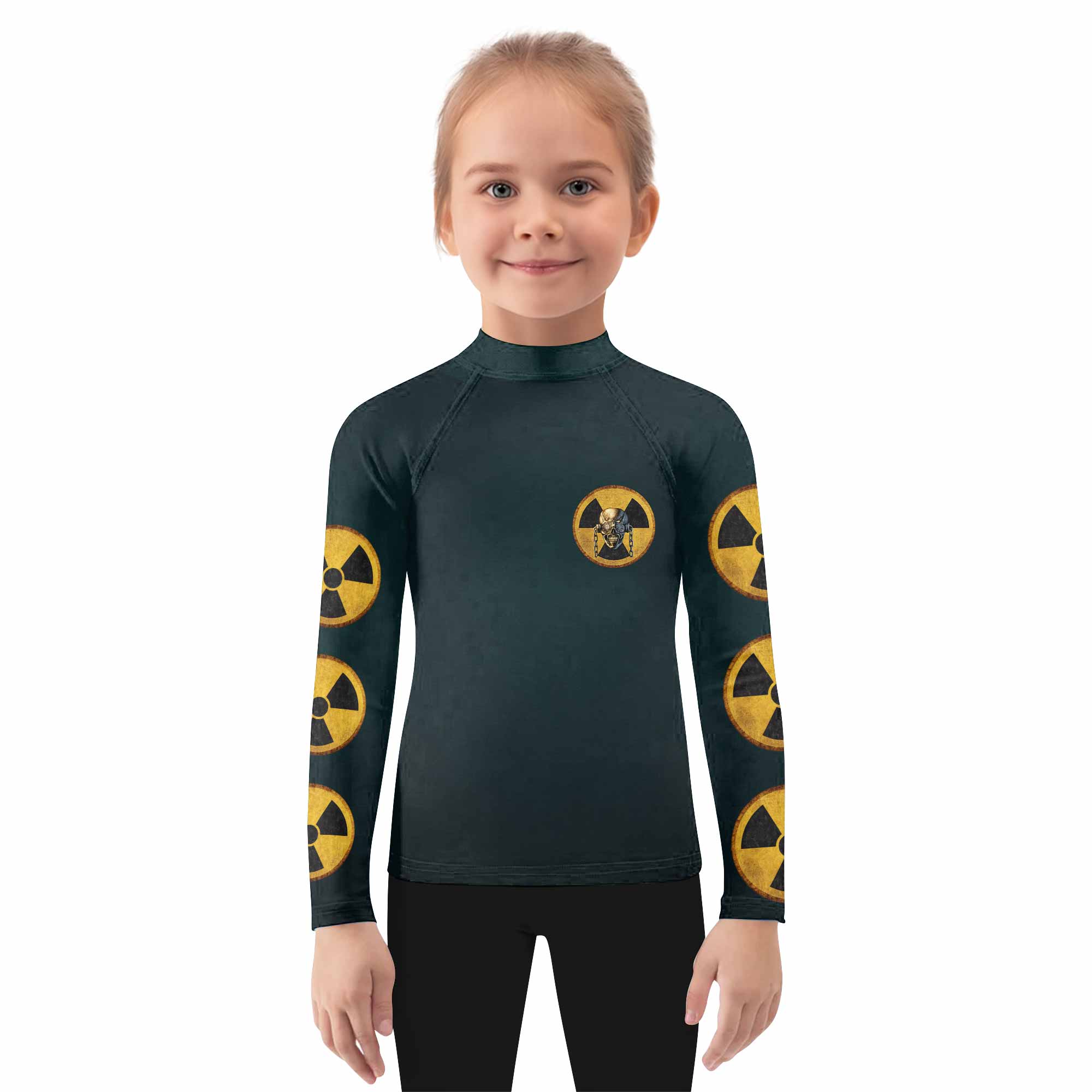 Megadeth Nuclear Skull Kids Rash Guard Long Sleeve - girl's lifestyle view