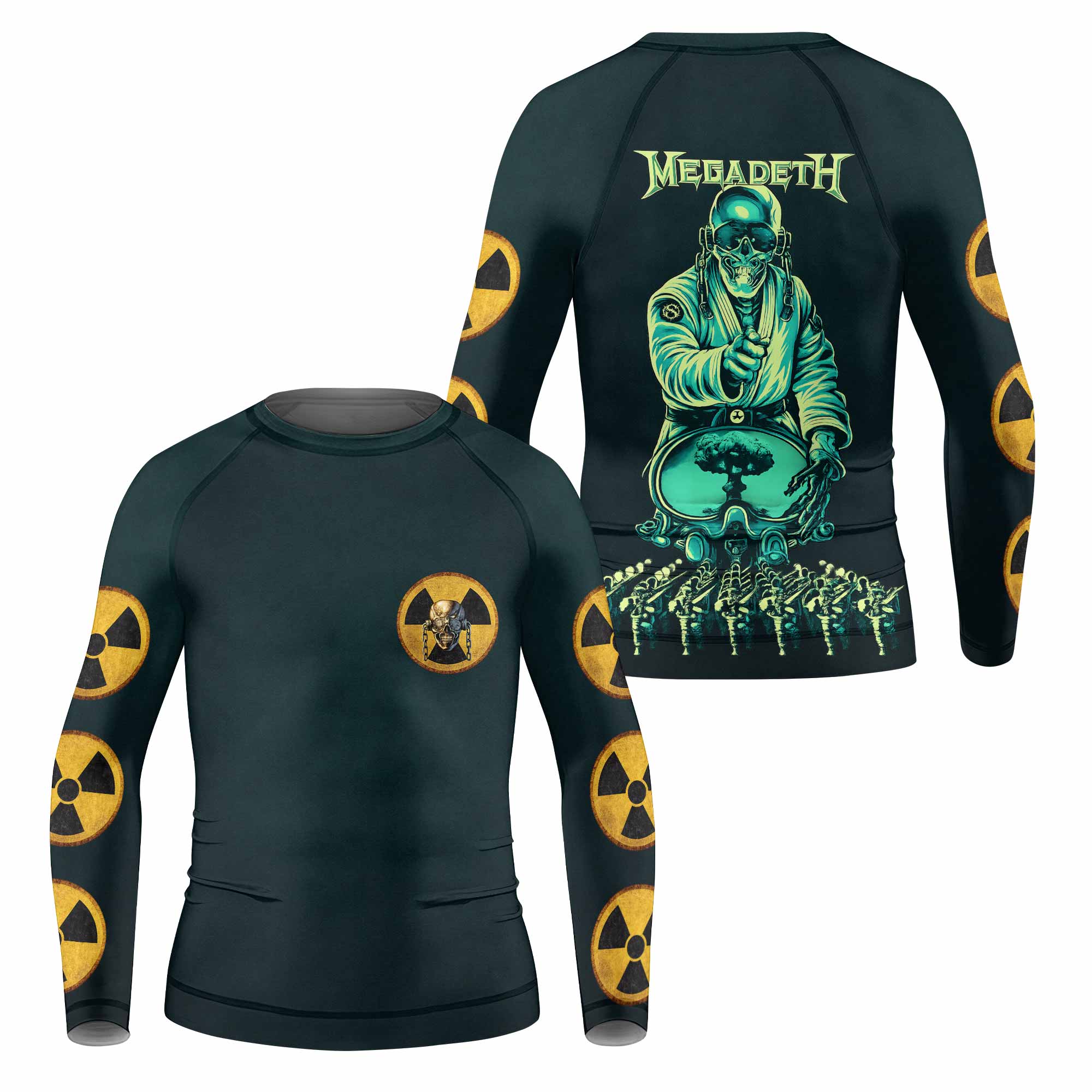 Megadeth Nuclear Skull Kids Rash Guard Long Sleeve - front and back view