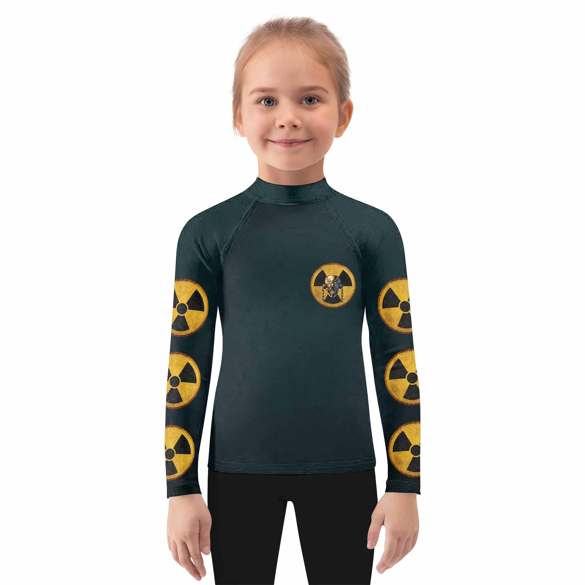 Megadeth Nuclear Skull Kids Rash Guard Long Sleeve - girl's lifestyle view