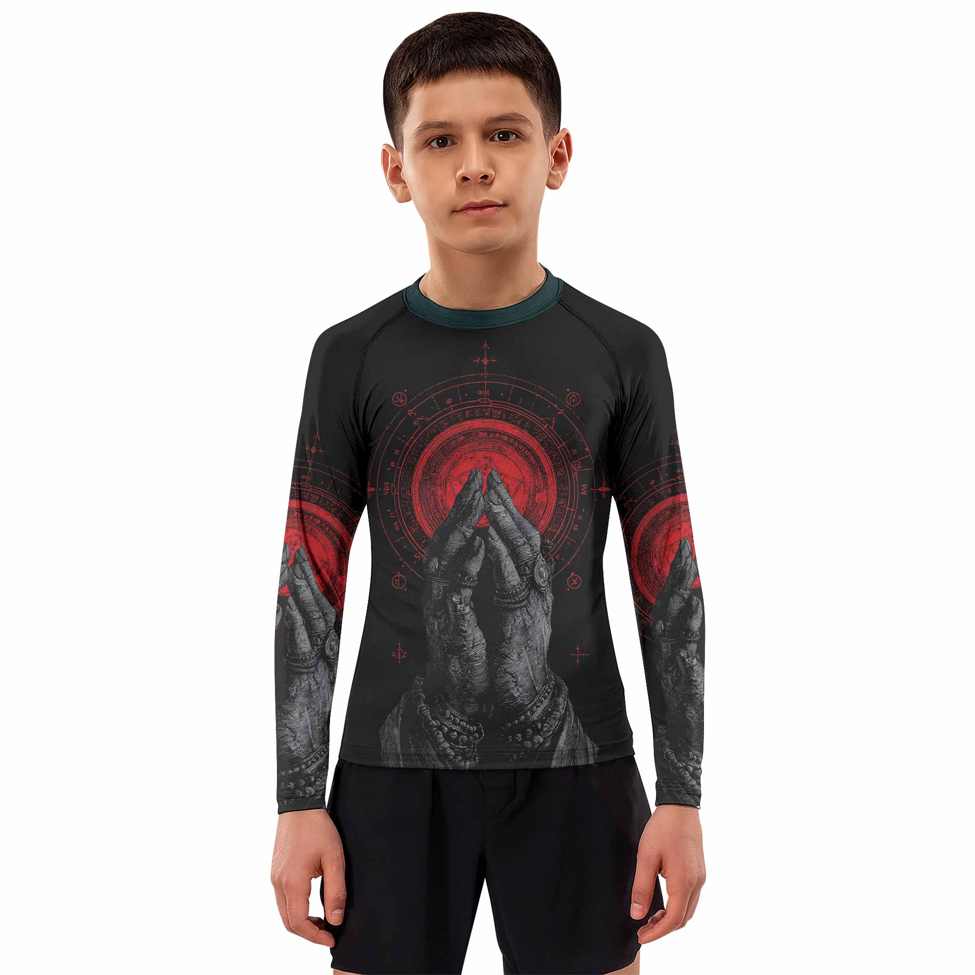 All Seeing Eye Kids Rash Guard Long Sleeve - boy's lifestyle view