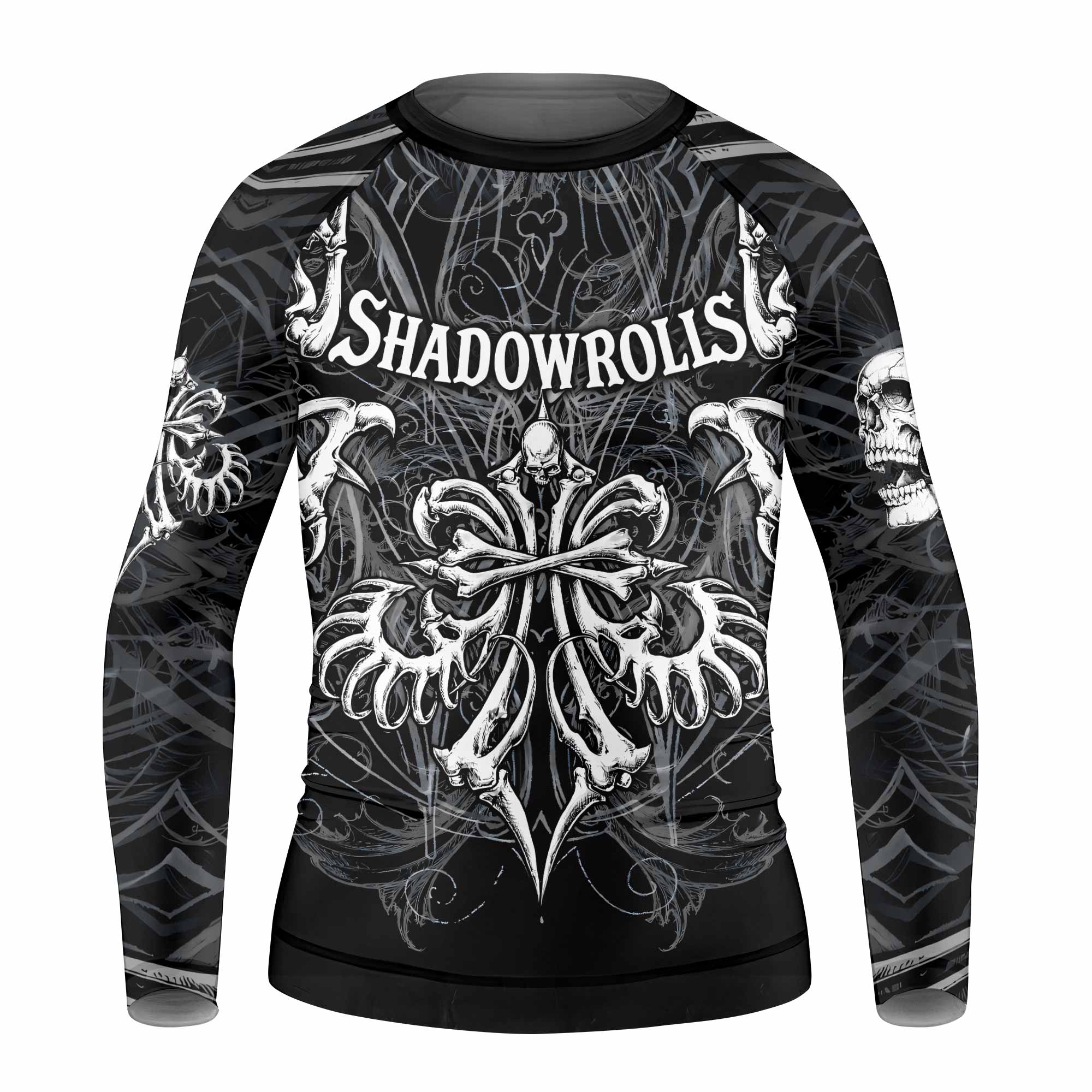 Shadowrolls Skull Cross Kids Rash Guard Long Sleeve - front view mockup