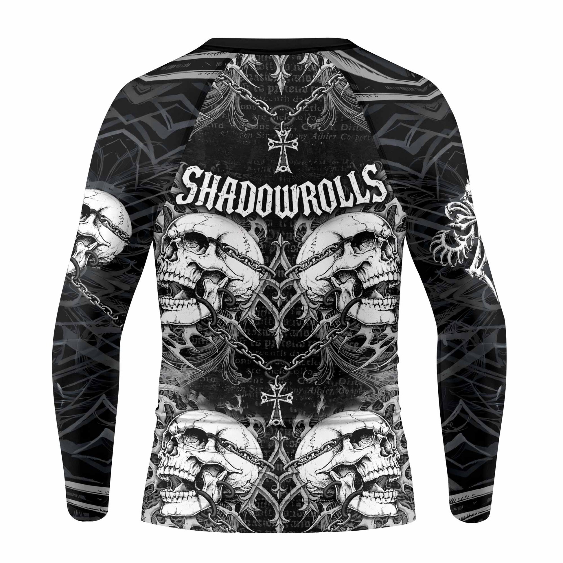 Shadowrolls Skull Cross Kids Rash Guard Long Sleeve - back view mockup
