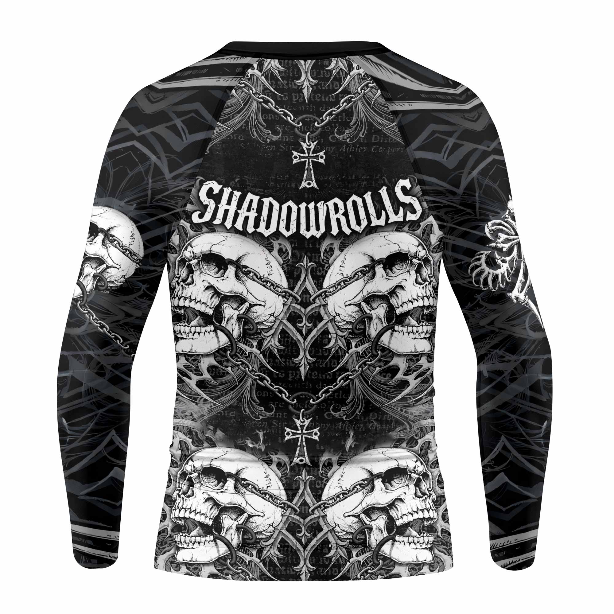Shadowrolls Skull Cross Kids Rash Guard Long Sleeve - back view mockup