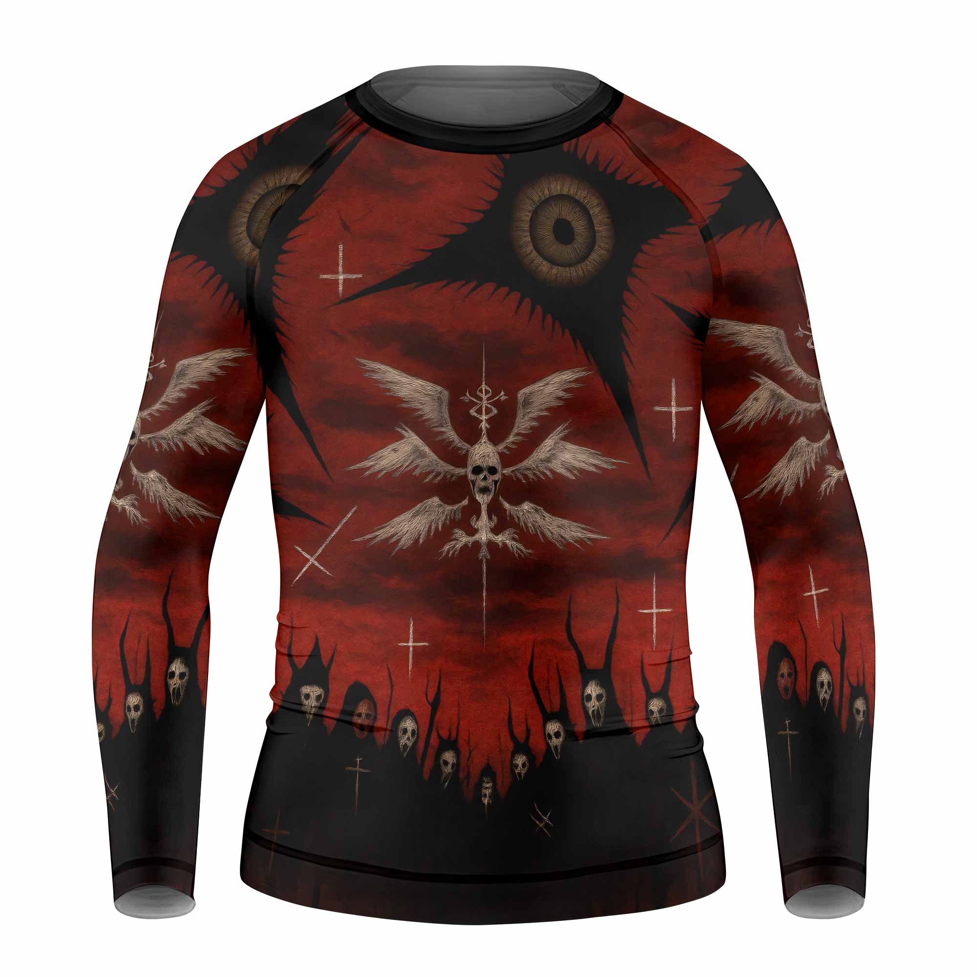 Occult Fallen Seraph Ritual Kids Rash Guard Long Sleeve - front view mockup
