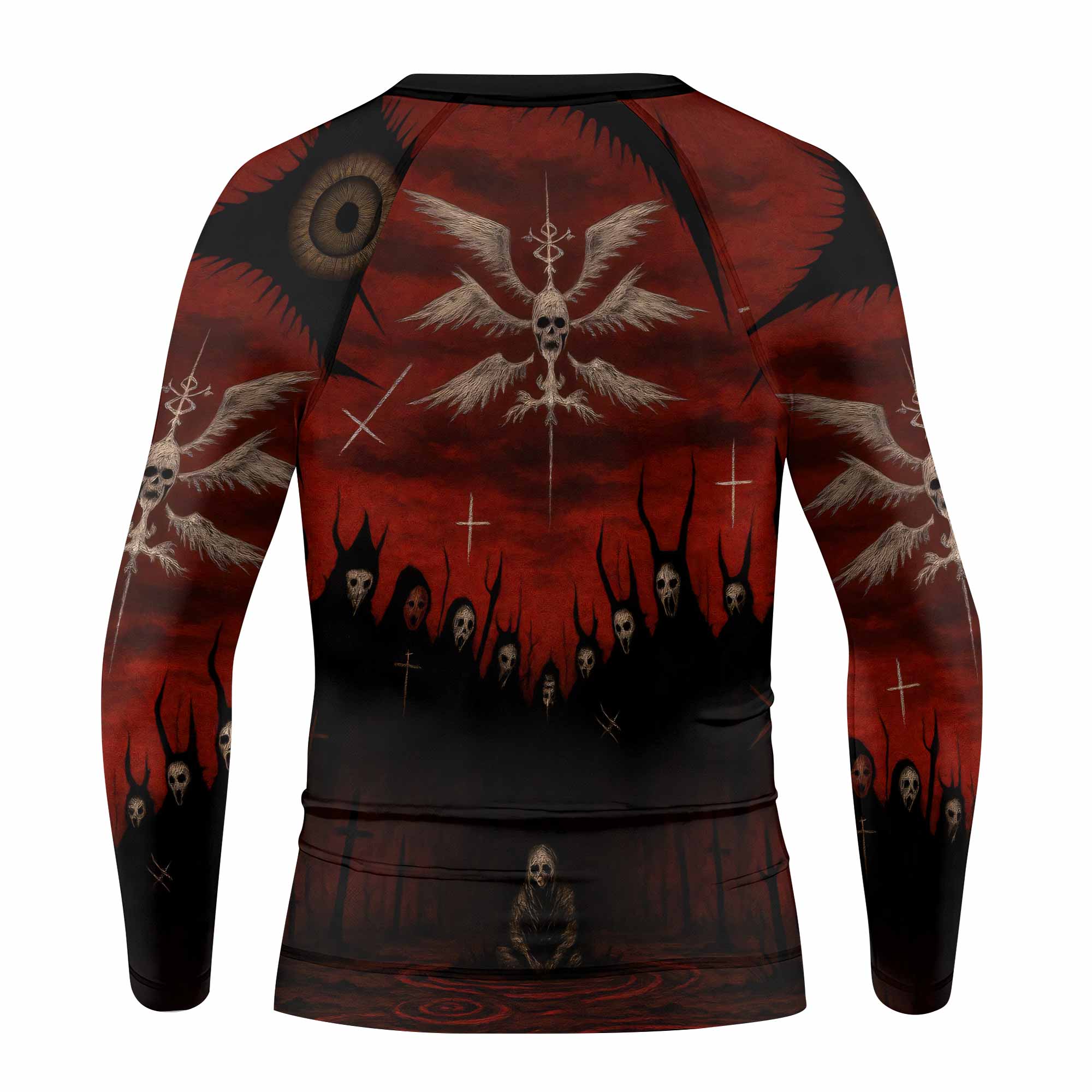 Occult Fallen Seraph Ritual Kids Rash Guard Long Sleeve - back view mockup