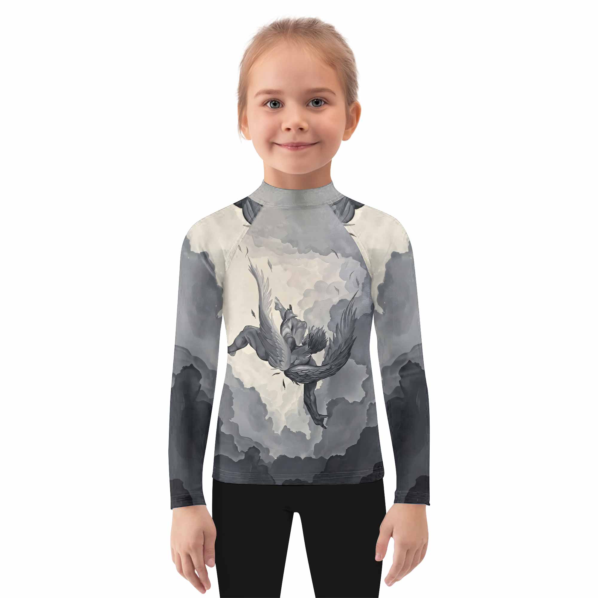 Icarus Too Close To The Sun Kids Rash Guard Long Sleeve - girl's lifestyle view