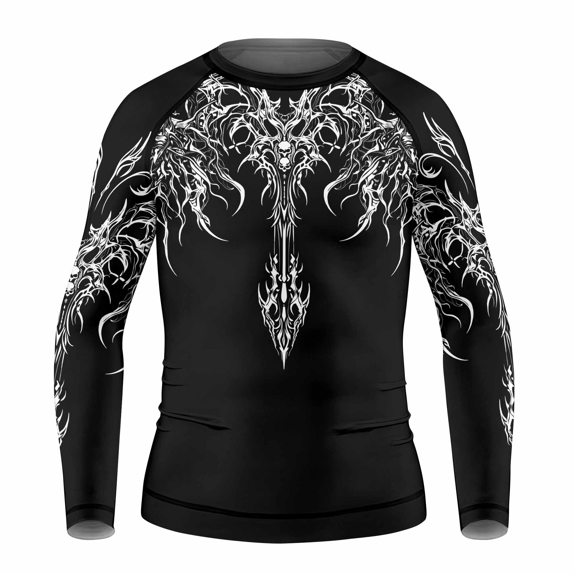 Gothic Bone Skull Kids Rash Guard Long Sleeve - front view mockup