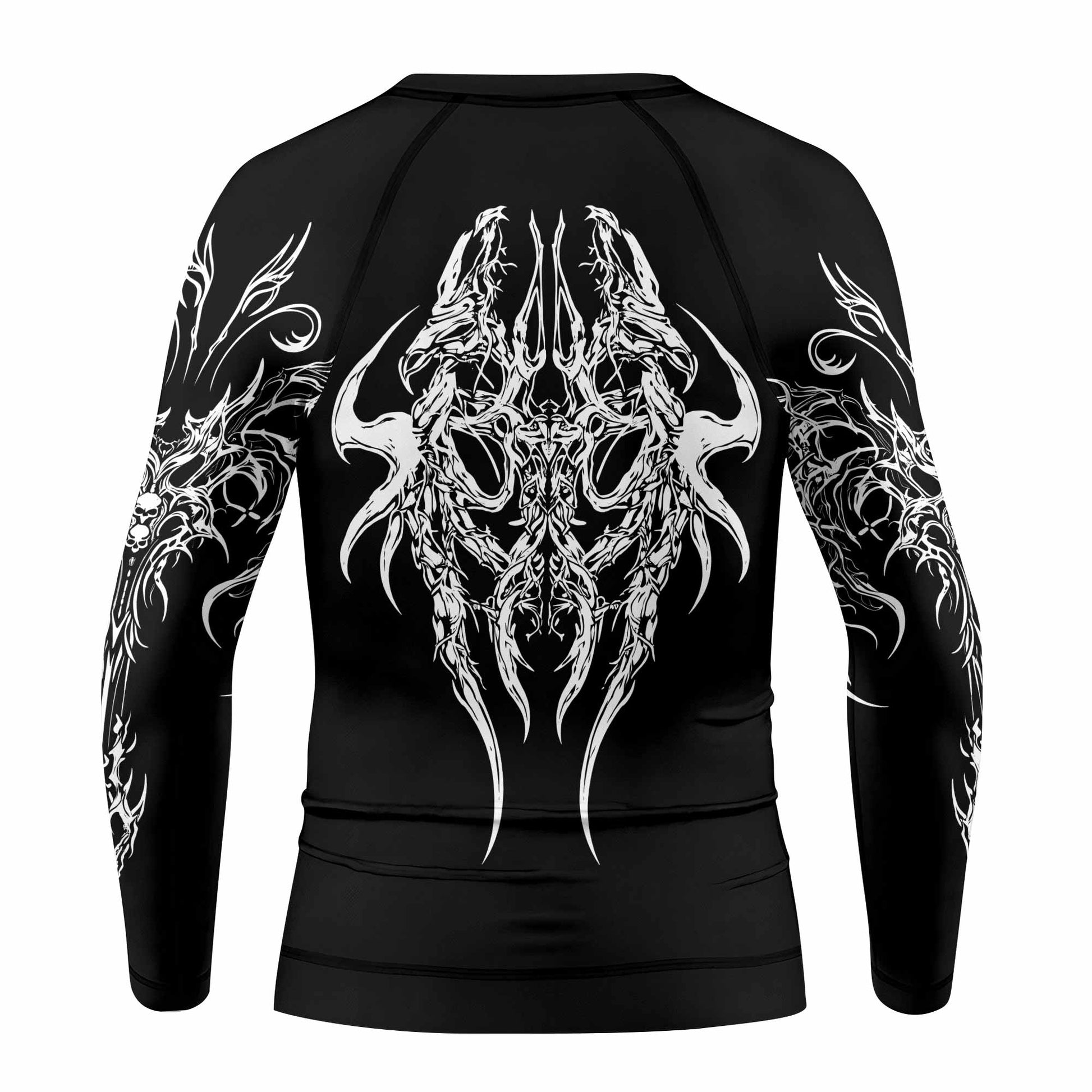 Gothic Bone Skull Kids Rash Guard Long Sleeve - back view mockup