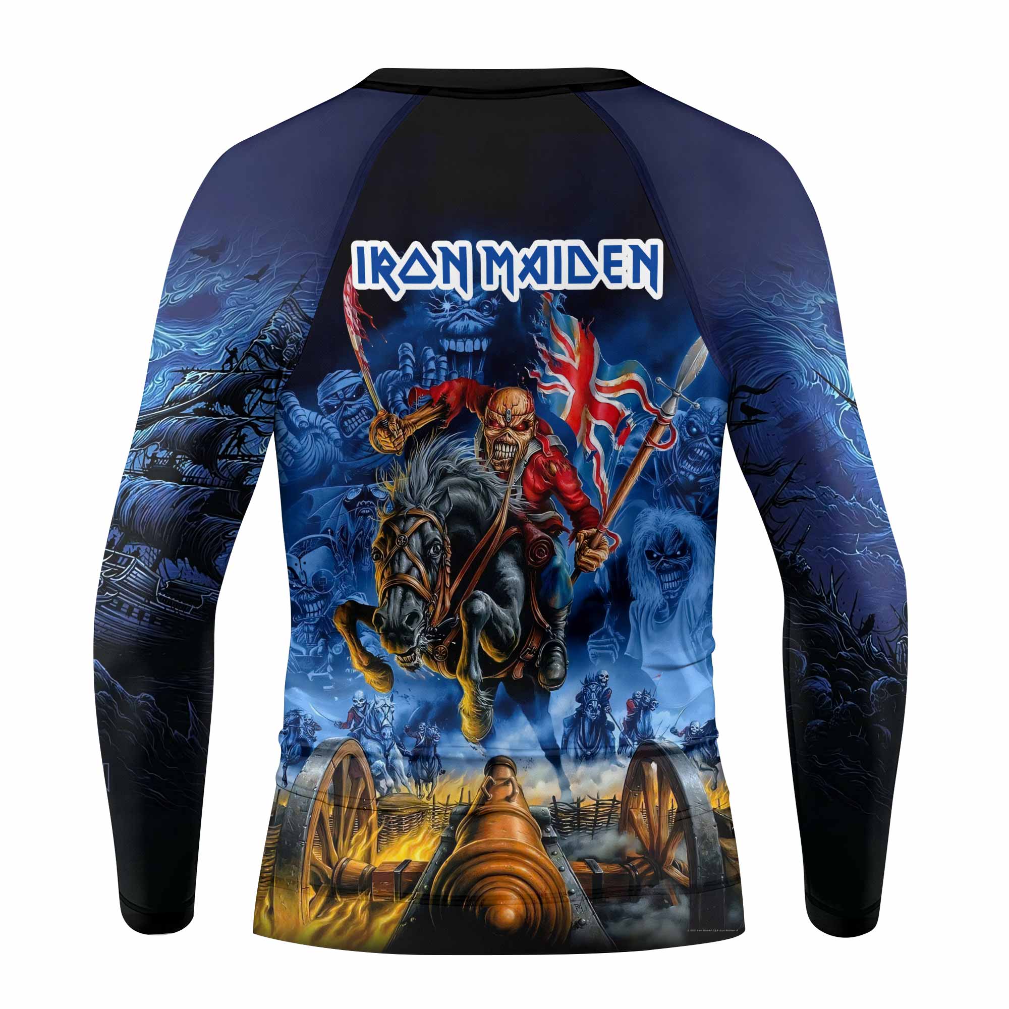 Iron Maiden England Flag Kids Rash Guard Long Sleeve - back view mockup