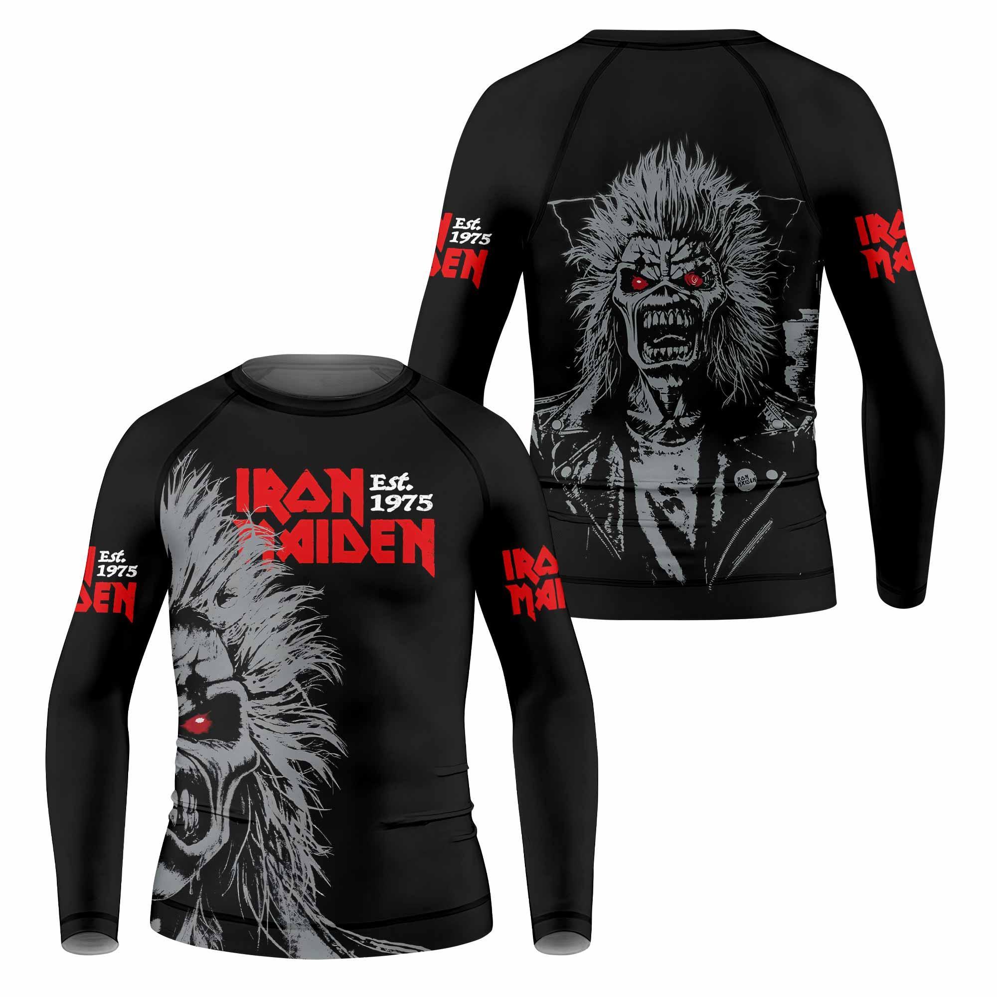 Iron Maiden Eddie the Head Kids Rash Guard Long Sleeve - front and back view
