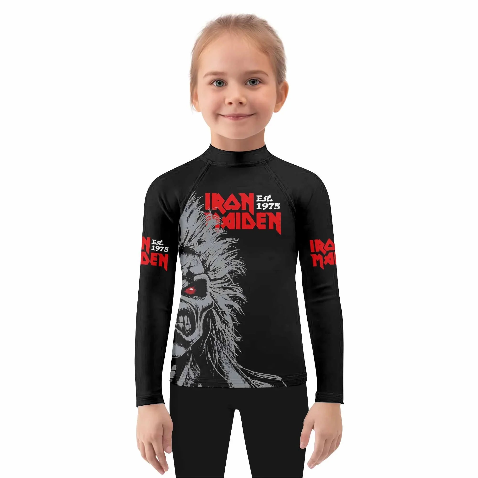 Iron Maiden Eddie the Head Kids Rash Guard Long Sleeve - girl's lifestyle view