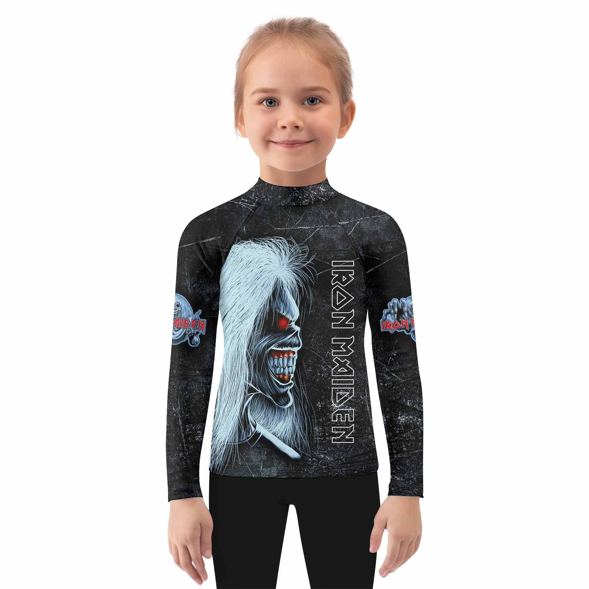 Iron Maiden The Ten Eddies Kids Rash Guard Long Sleeve - girl's lifestyle view