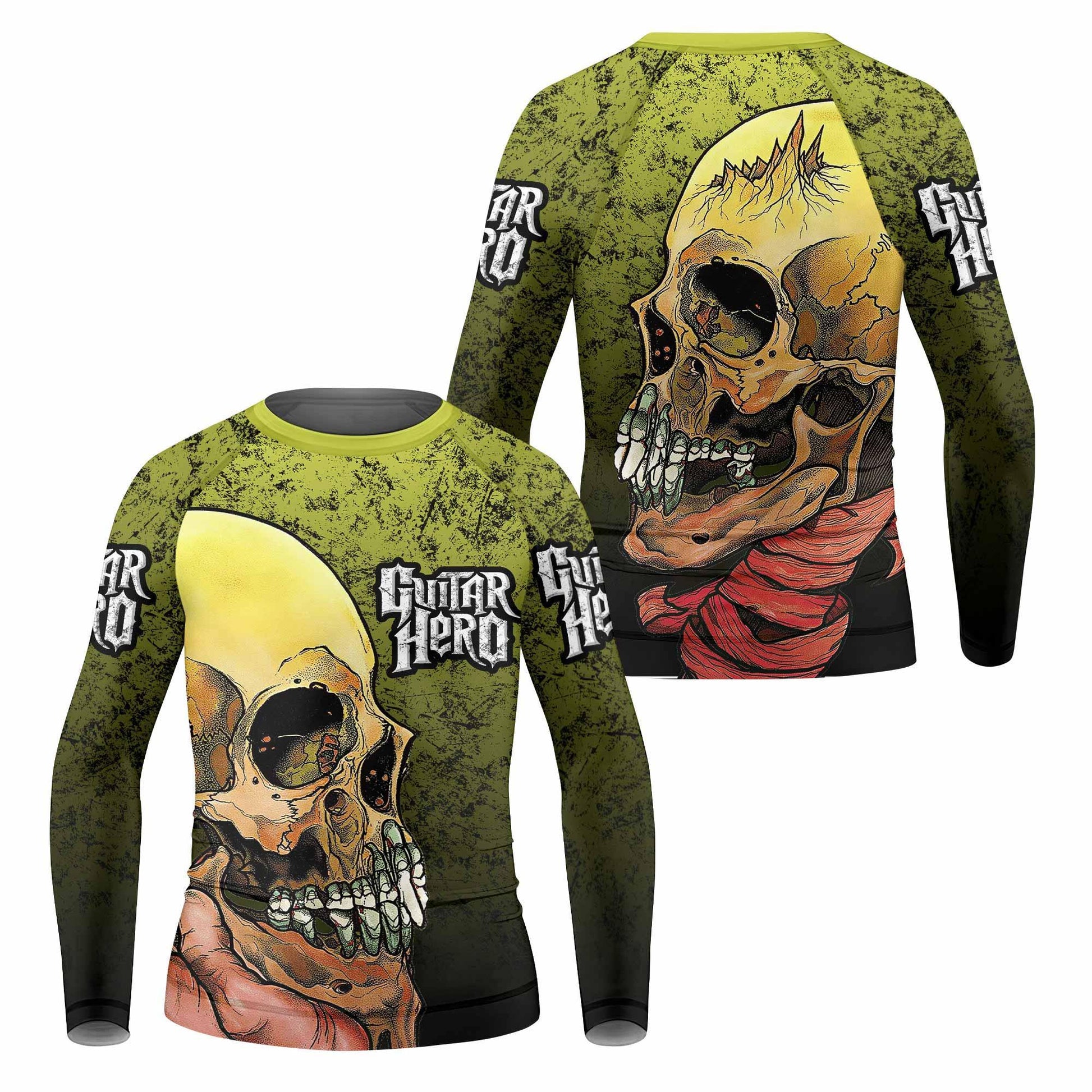 Guitar Hero Skull Kids Rash Guard Long Sleeve - front and back view