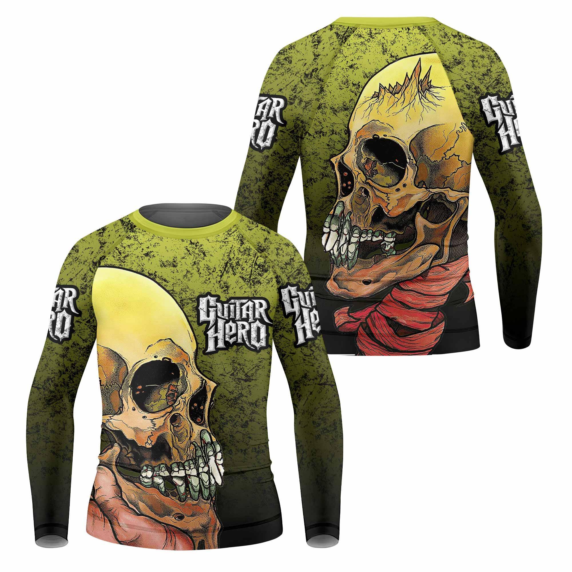Guitar Hero Skull Kids Rash Guard Long Sleeve - front and back view