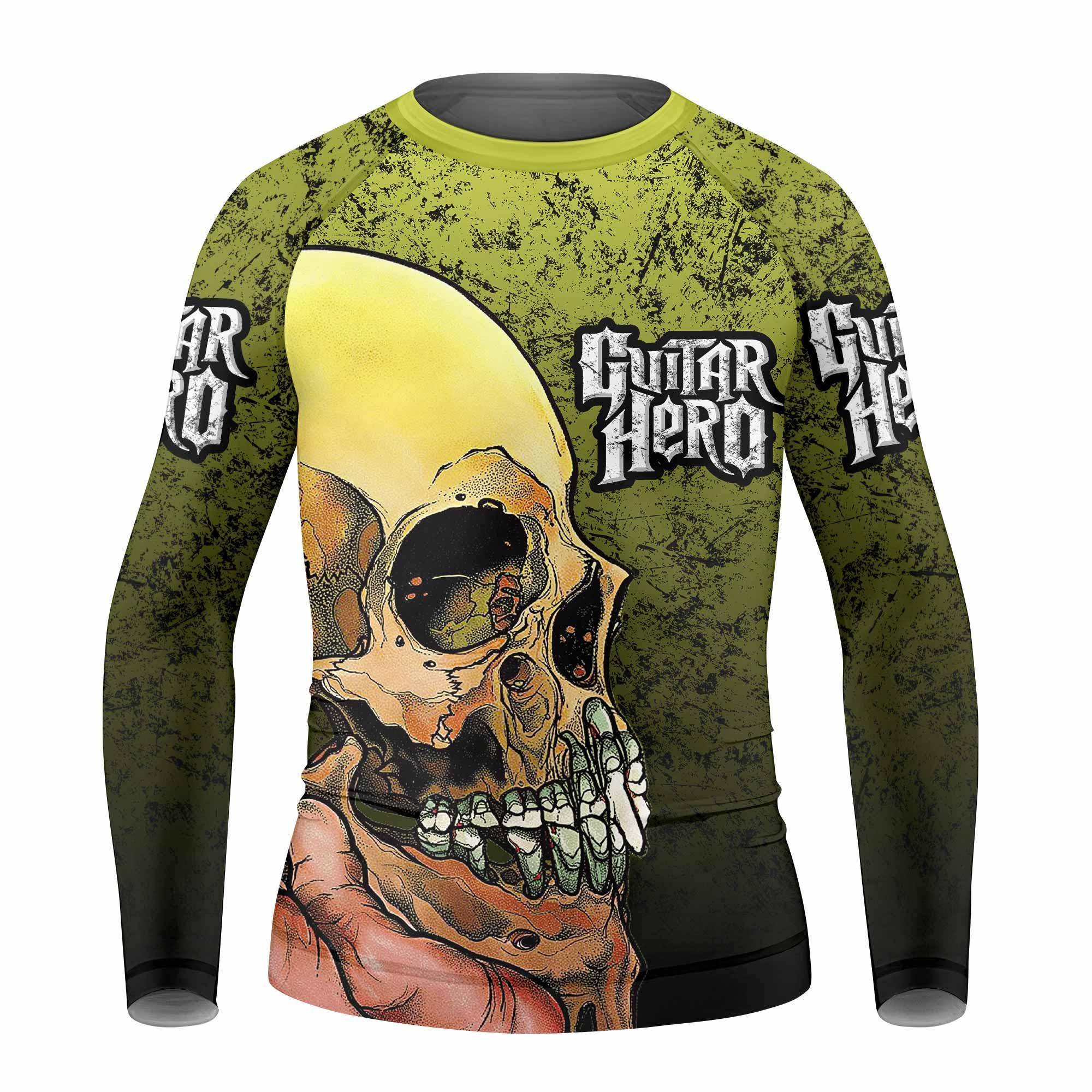 Guitar Hero Skull Kids Rash Guard Long Sleeve - front view mockup