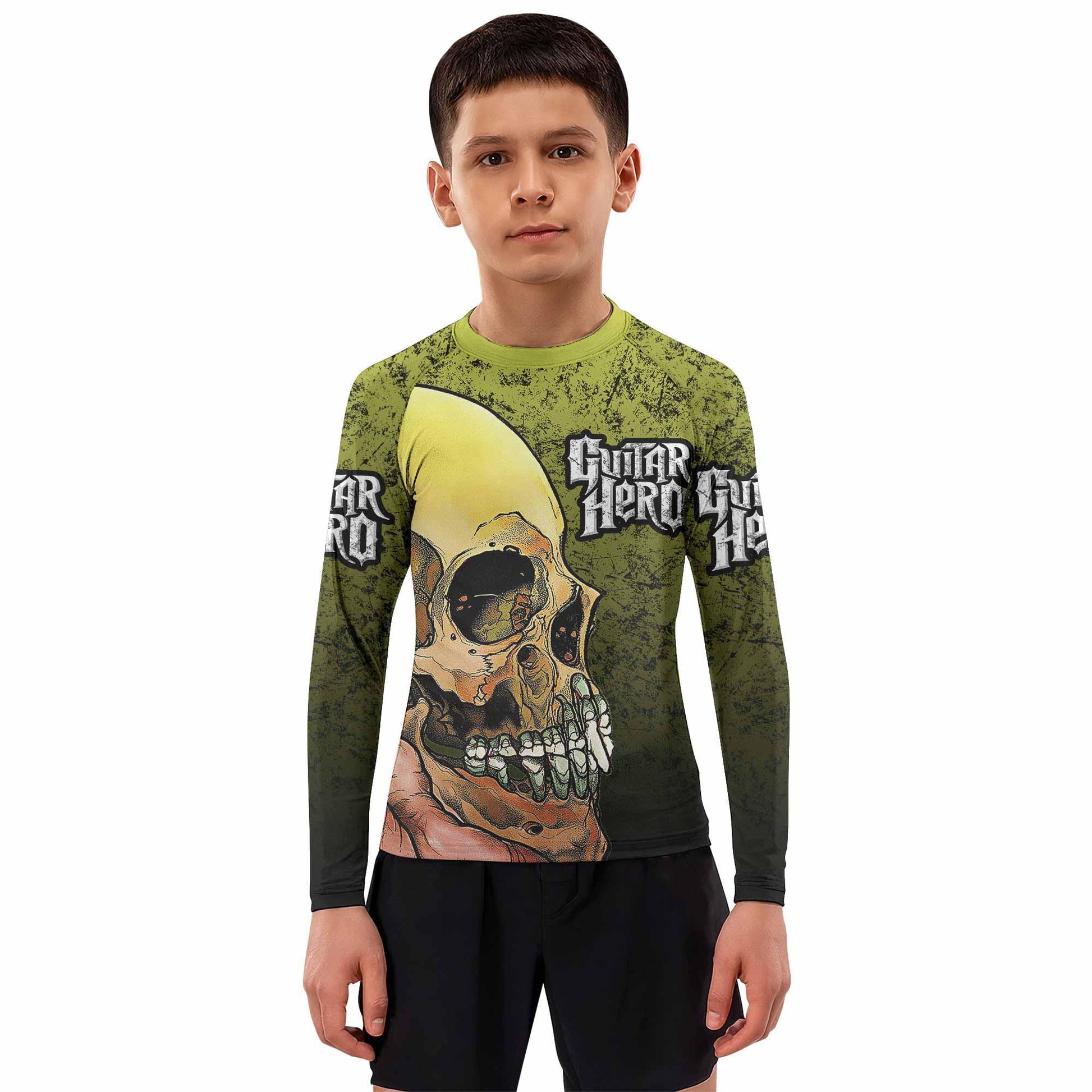 Guitar Hero Skull Kids Rash Guard Long Sleeve - boy's lifestyle view