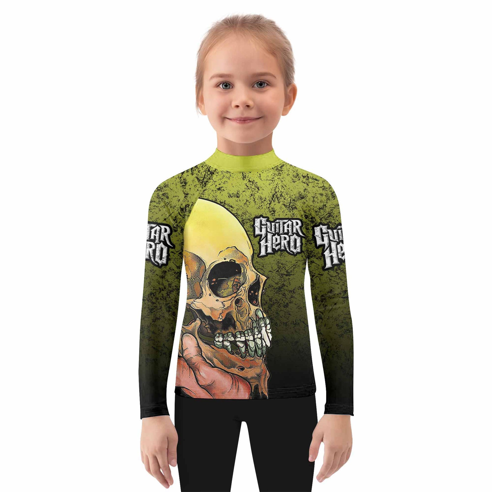 Guitar Hero Skull Kids Rash Guard Long Sleeve - girl's lifestyle view