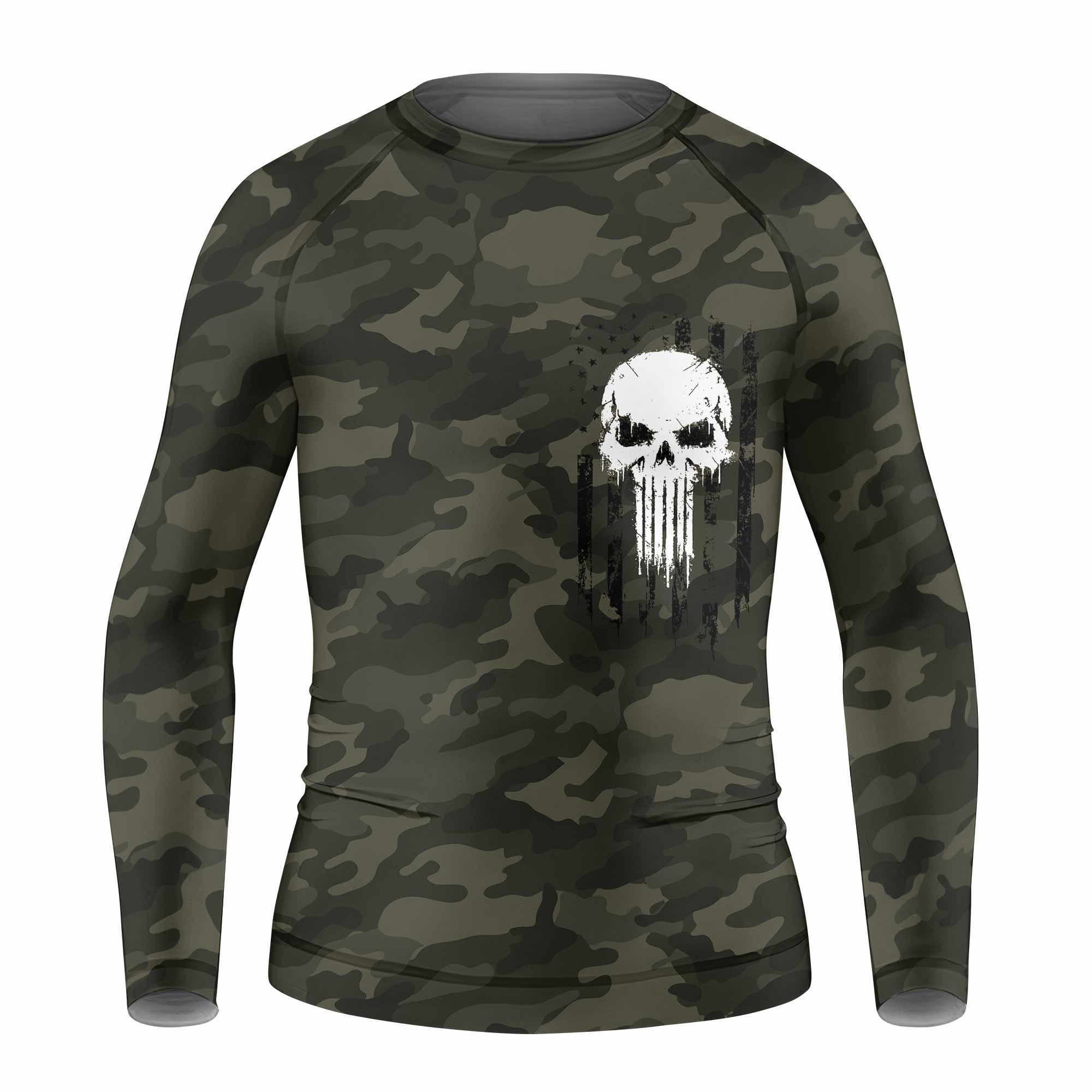The Punisher Skull We The People Kids Rash Guard Long Sleeve - front view mockup