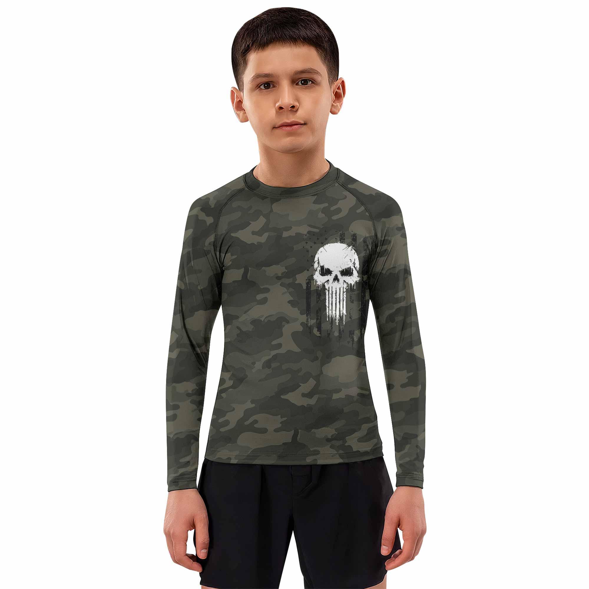 The Punisher Skull We The People Kids Rash Guard Long Sleeve - boy's lifestyle view