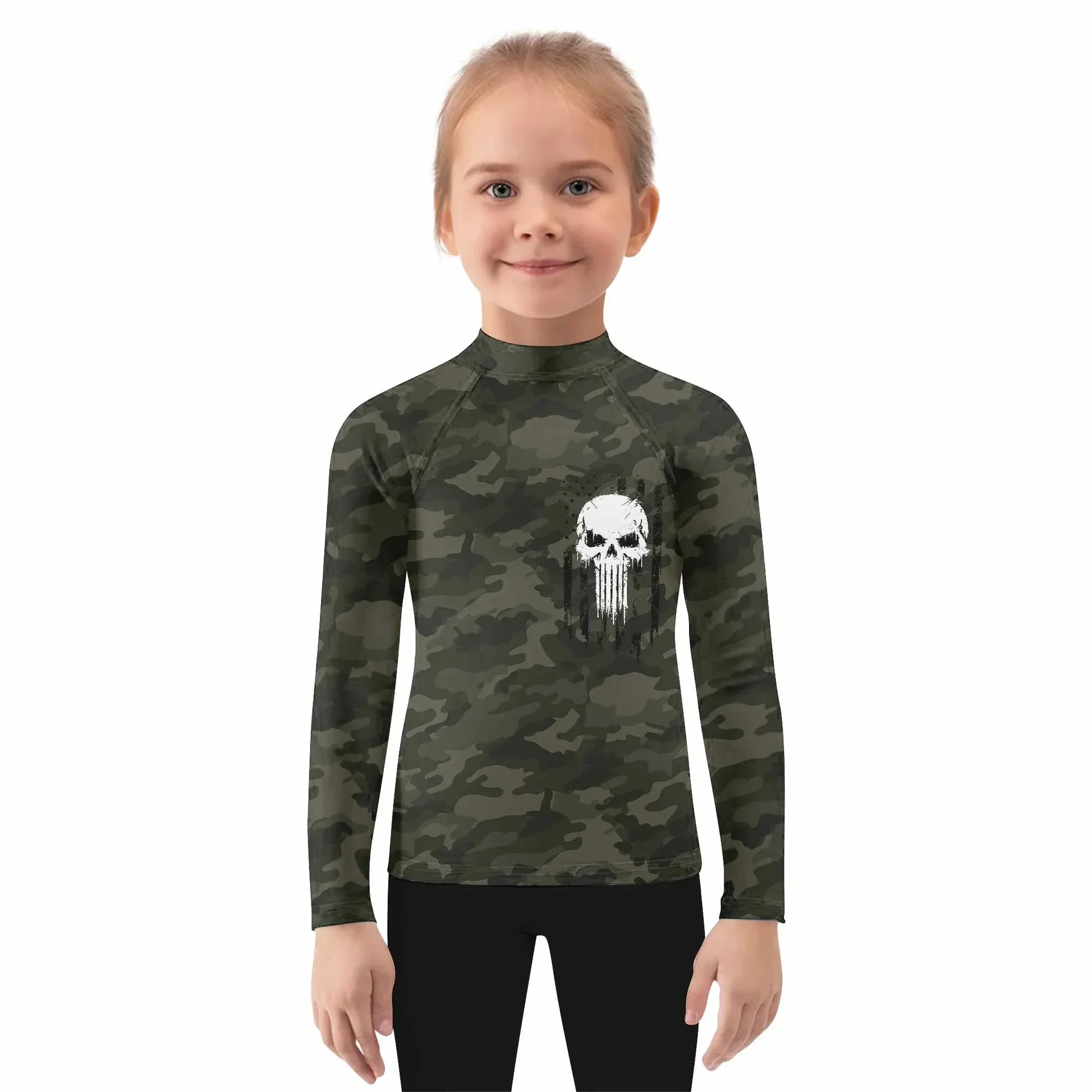 The Punisher Skull We The People Kids Rash Guard Long Sleeve - girl's lifestyle view
