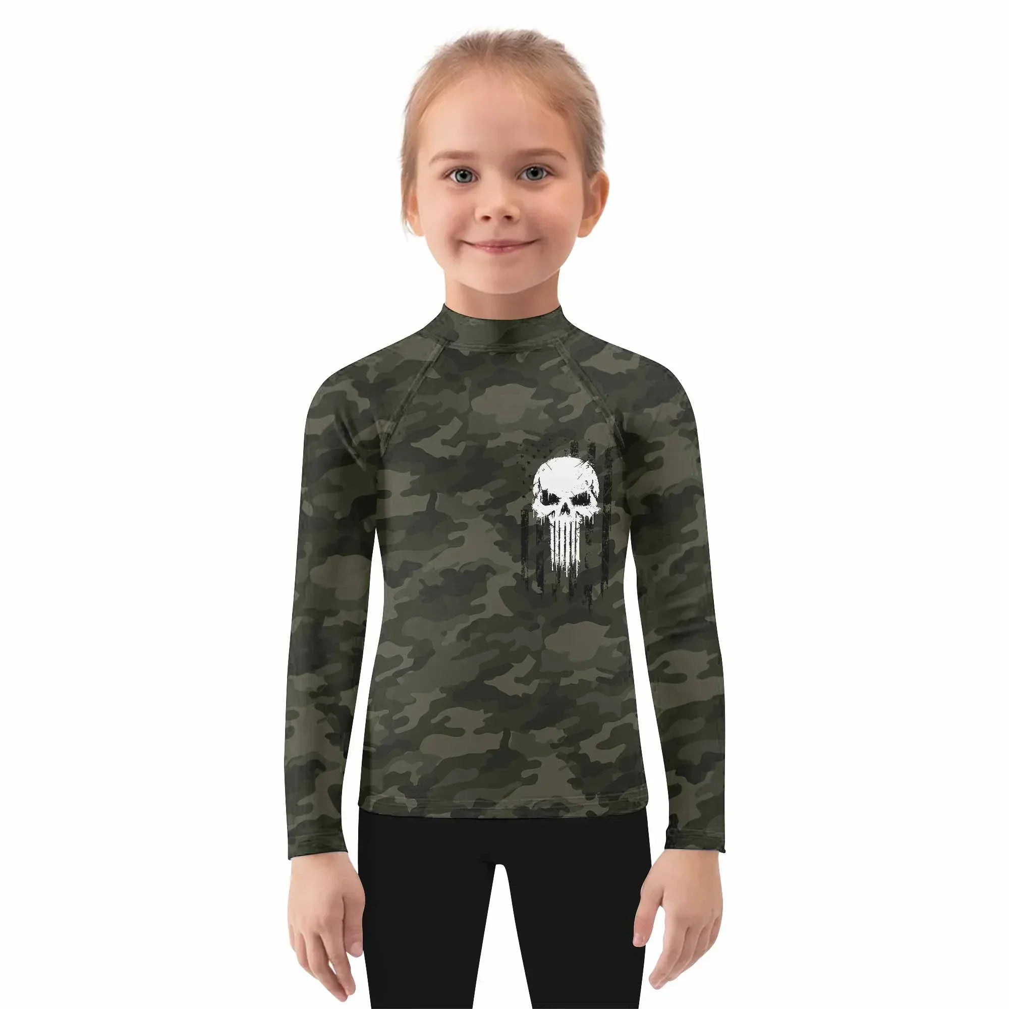 The Punisher Skull We The People Kids Rash Guard Long Sleeve - girl's lifestyle view