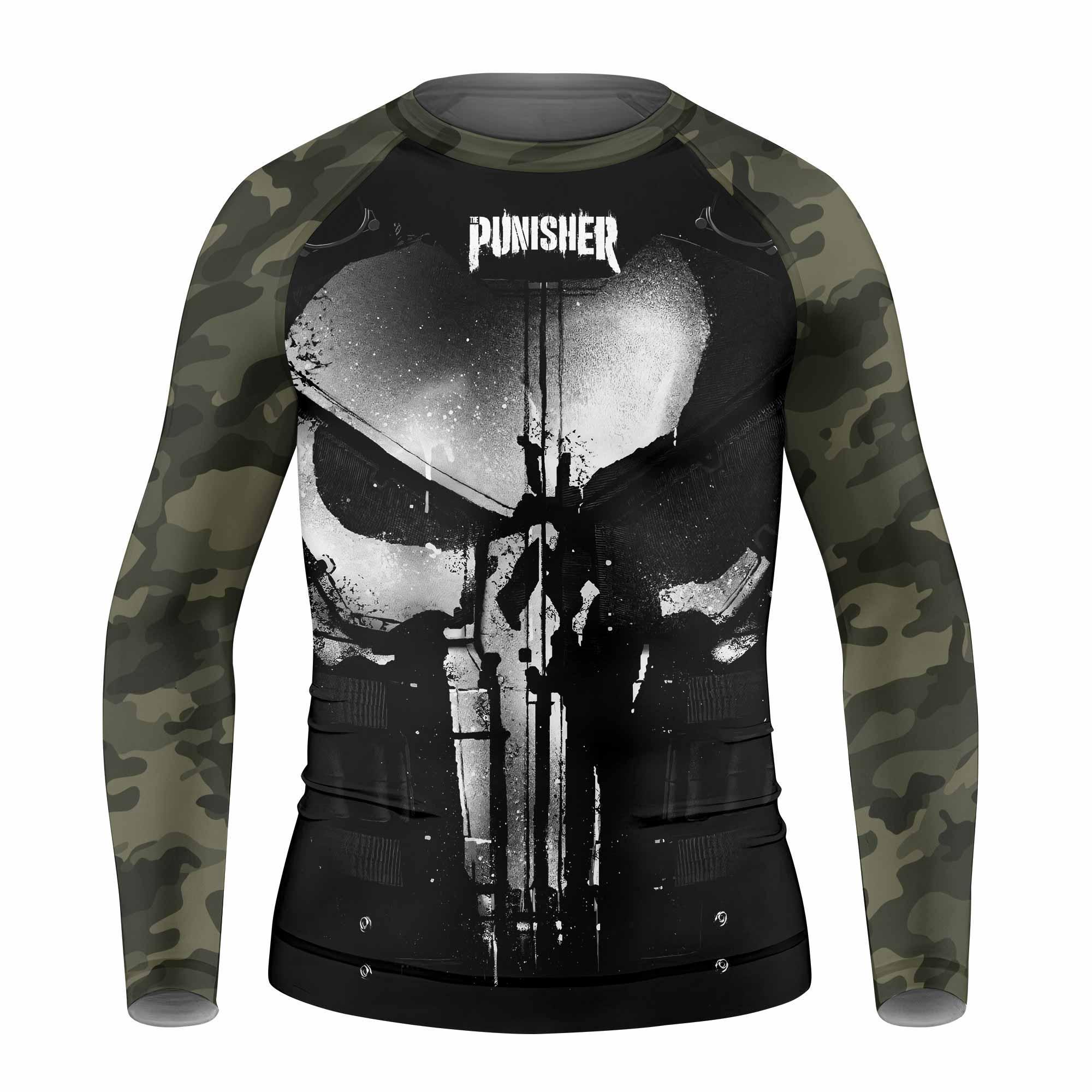 The Punisher Skull Camouflage Kids Rash Guard Long Sleeve - front view mockup