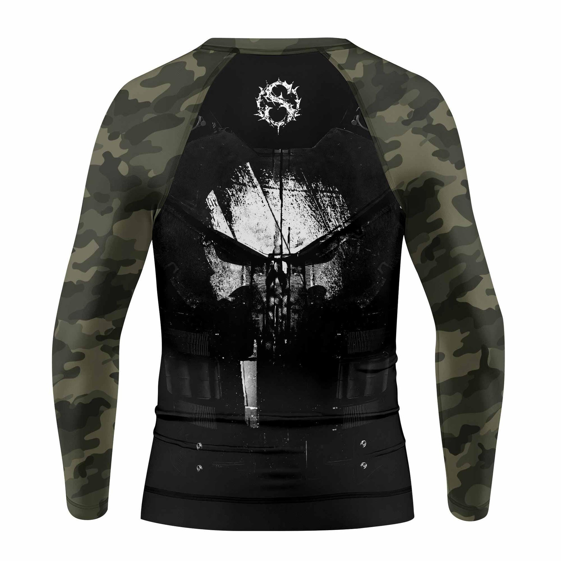 The Punisher Skull Camouflage Kids Rash Guard Long Sleeve - back view mockup