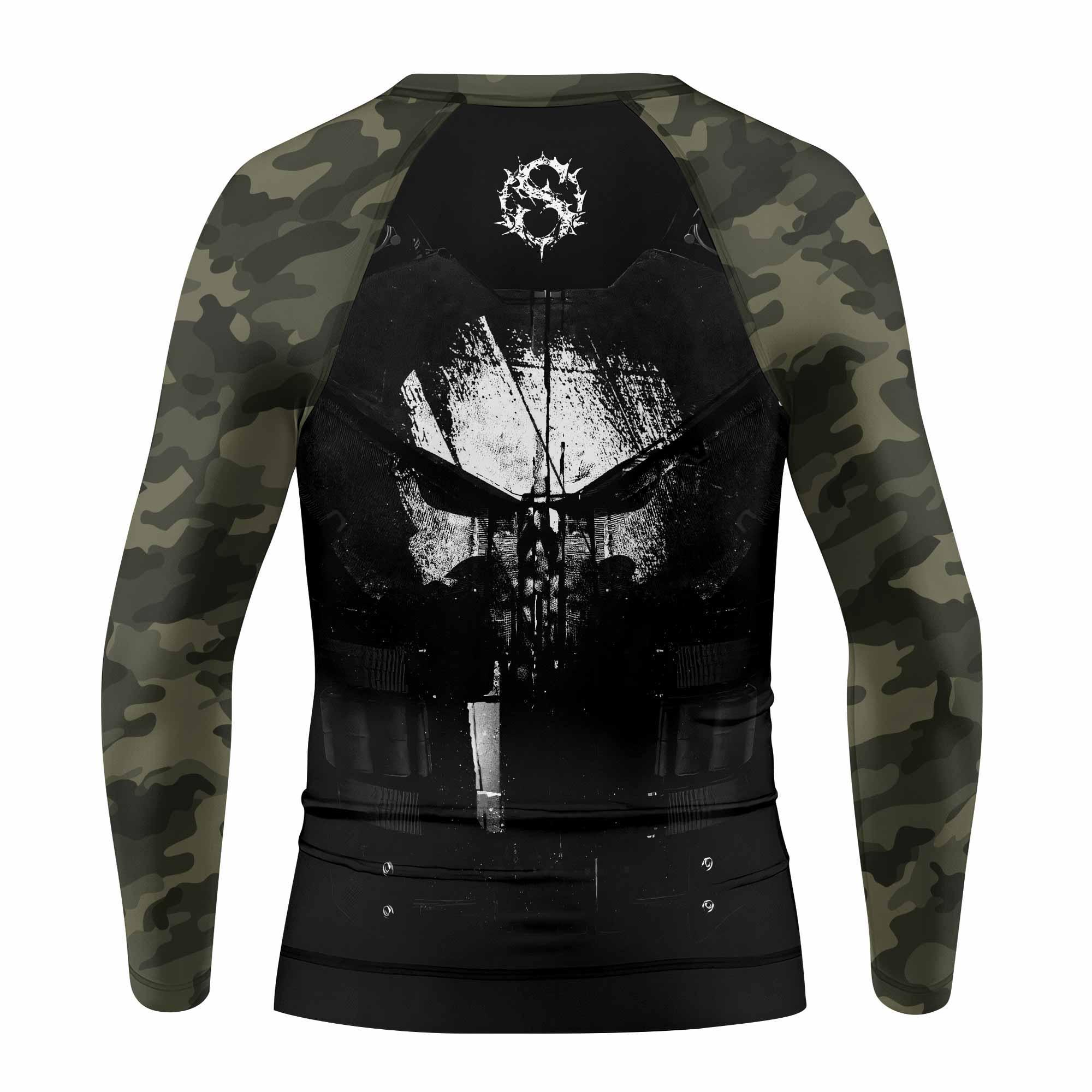 The Punisher Skull Camouflage Kids Rash Guard Long Sleeve - back view mockup