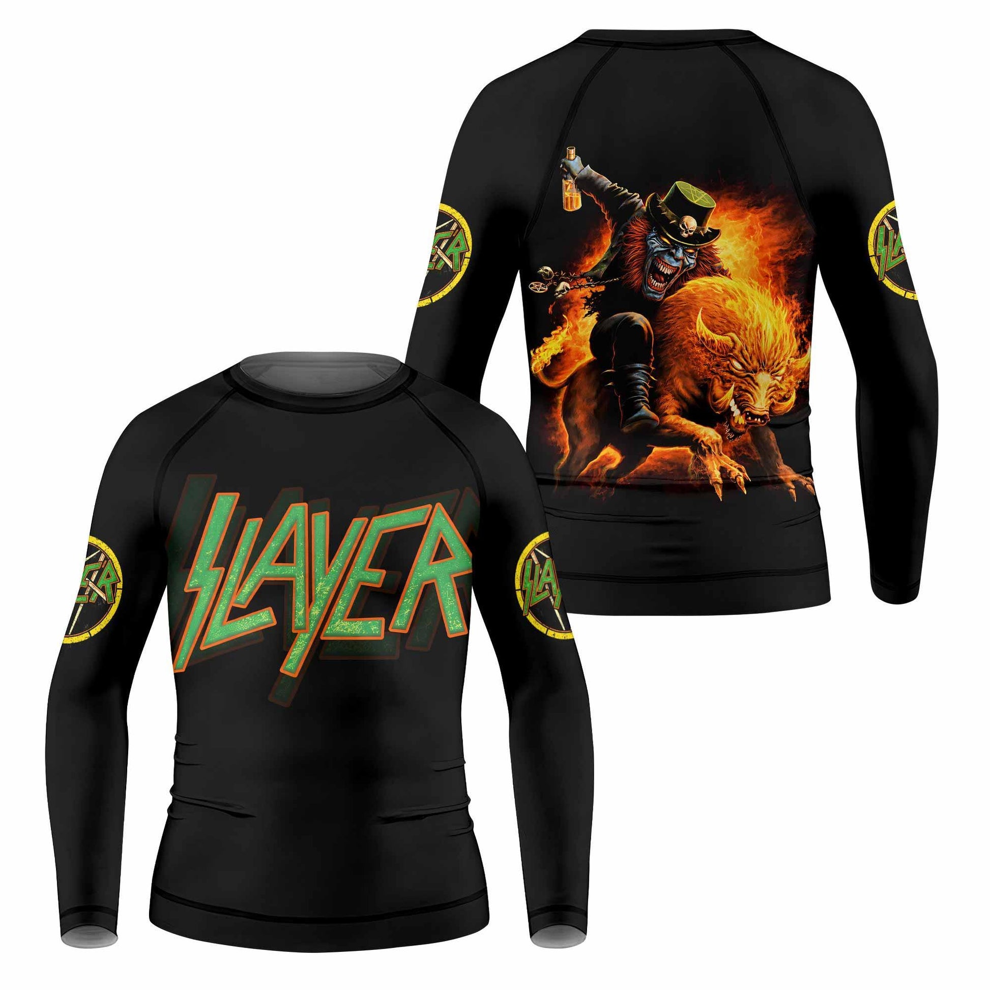 Slayer Hellfire Demon Kids Rash Guard Long Sleeve - front and back view