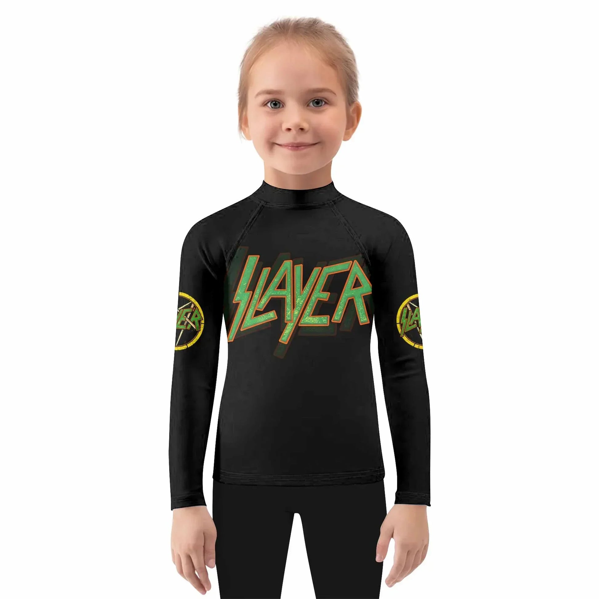 Slayer Hellfire Demon Kids Rash Guard Long Sleeve - girl's lifestyle view