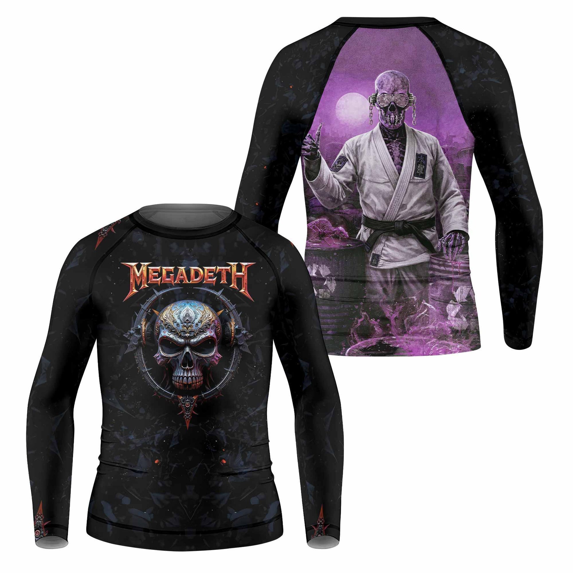 Megadeth Vic Rattlehead Kids Rash Guard Long Sleeve - front and back view