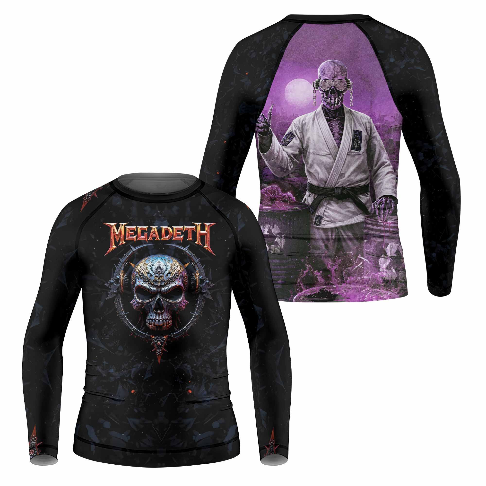 Megadeth Vic Rattlehead Kids Rash Guard Long Sleeve - front and back view