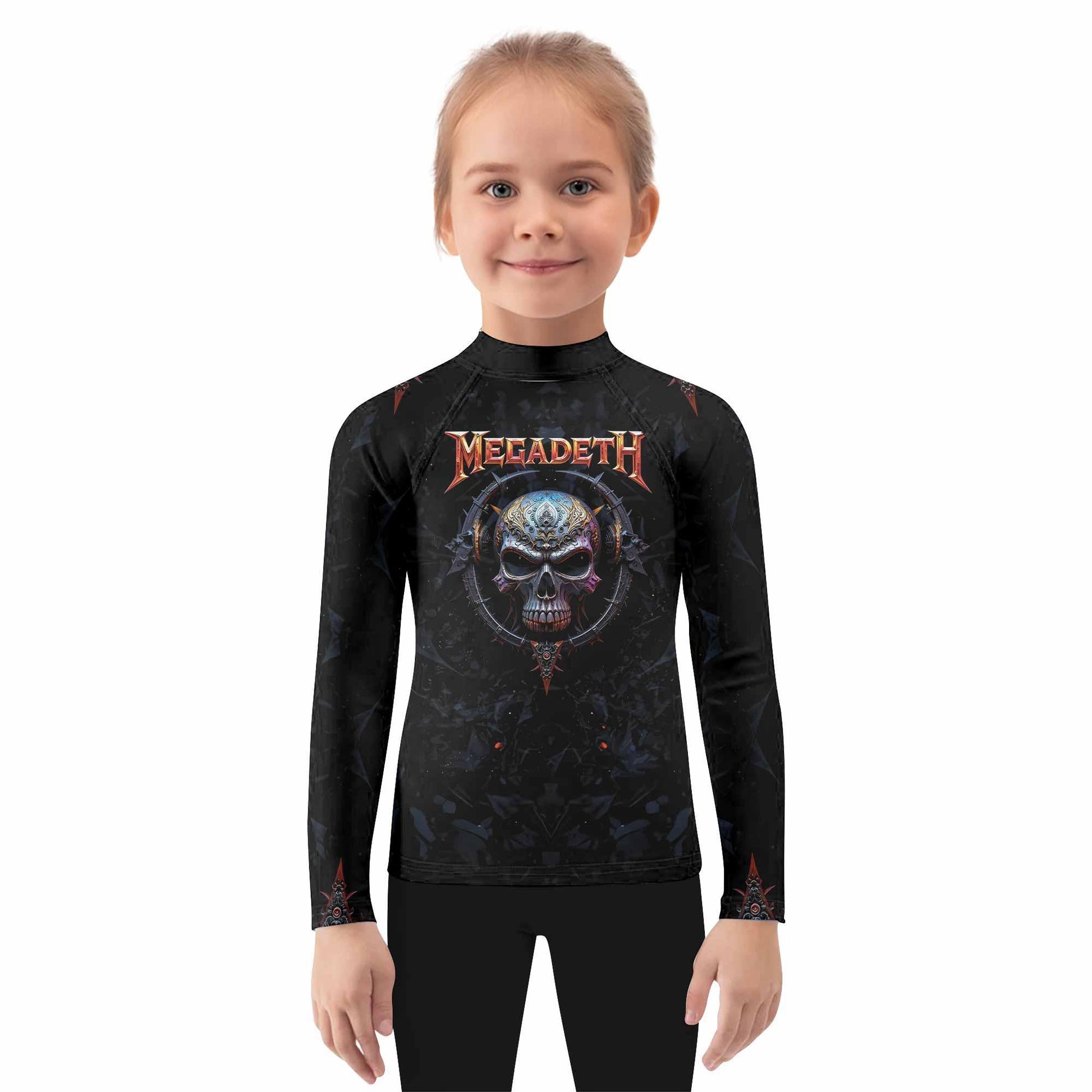 Megadeth Vic Rattlehead Kids Rash Guard Long Sleeve - girl's lifestyle view