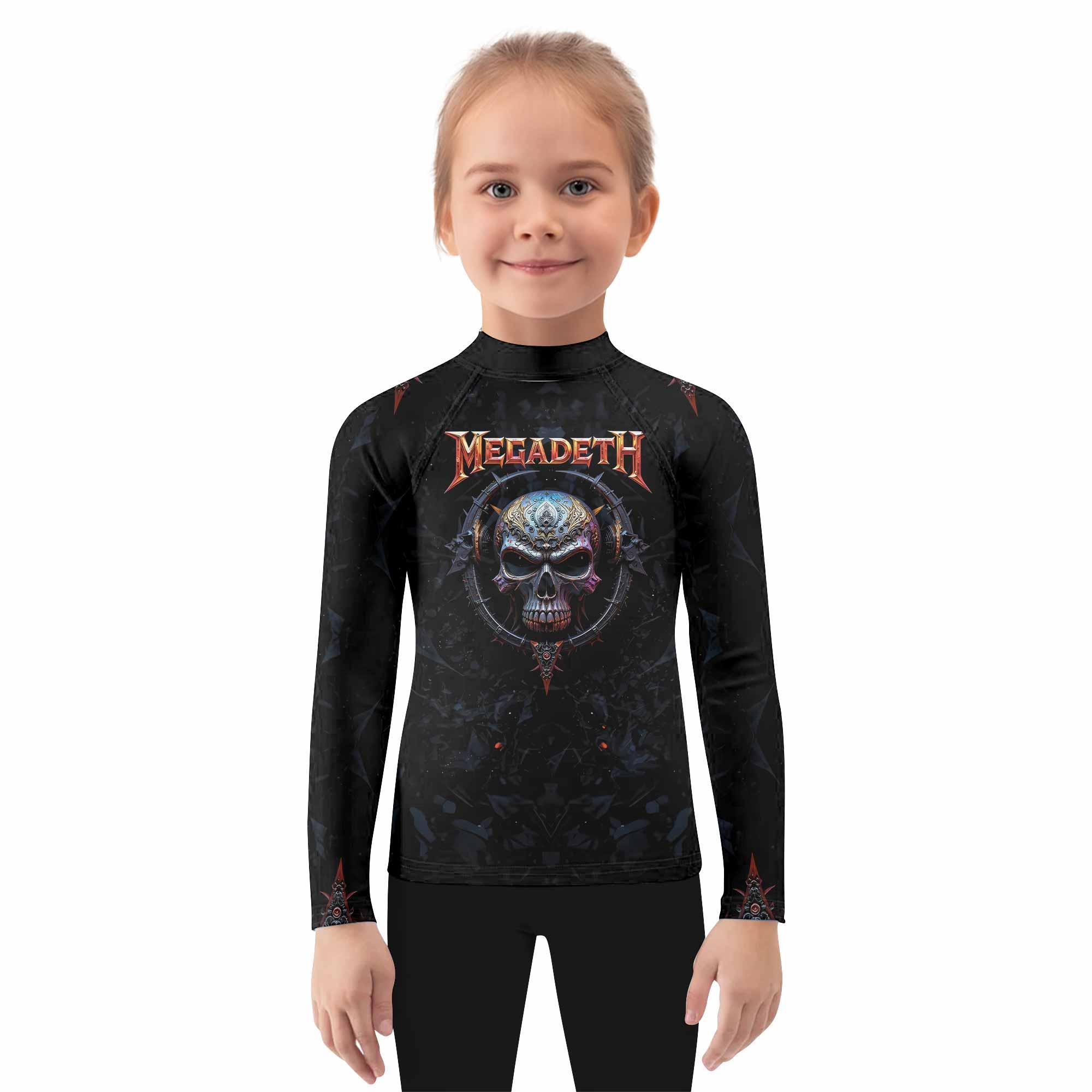 Megadeth Vic Rattlehead Kids Rash Guard Long Sleeve - girl's lifestyle view